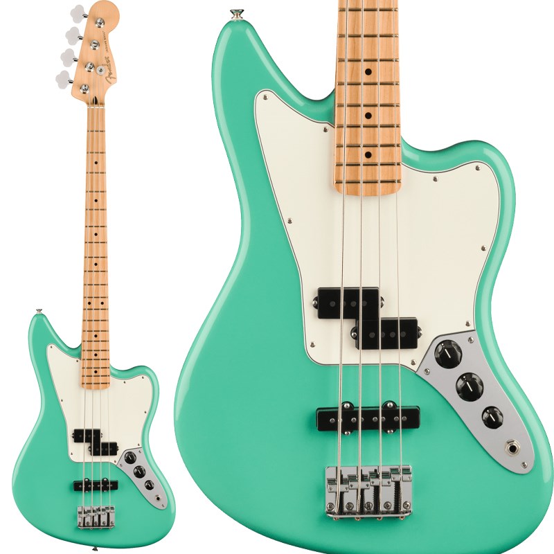 ■商品紹介Fender Player Seriesに新たなカラーのモデルが登場！ステージに上がる準備ができたら、スタイリッシュで、パワフルなPlayer Jaguar Bassがいいでしょう。オフセットボディとスムーズ弾き心地を持ち、フレキシブルなピックアップ構成により、思い描いたサウンドを出力します。Player Jaguar Bassはスタジオ内でもステージ上でも活躍し、プレイヤーのクリエイティヴなビジョンを世界へ広めるパートナーとなってくれます。伝統を重んじながら革新的なスピリットを維持するPlayerシリーズに搭載された、シングルコイルのJazz Bassリアピックアップと、スプリットコイルのPrecision Bassミドルピックアップは、ファットでパンチの効いた伝説的なフェンダーベースのトーンを実現しています。ピックアップを通じたパワフルなサウンドを調整するボリュームとトーンコントロールは手に近い位置に配置され、サウンド作りを容易にしています。モダンCシェイプのメイプルネックには、20本のミディアムジャンボフレットを打ち込んだ9.5インチラジアスのフィンガーボードが組み合わされ、さまざまなプレイスタイルに対応します。さらに、4サドルのブリッジは正確なイントネーションを実現し、プレイスタイルやテイストに合わせて簡単に調整できるようデザインされています。また、3層ピックガード、シンセティックボーンナット、ヴィンテージスタイルのディスクストリングツリー、オープンギアのチューニングマシン、Fの刻印が入った4ボルトのネックプレートが、本物のフェンダーを象徴しています。正真正銘のフェンダーサウンド、スタイル、フィーリングを実現するモダンなクラシック・モデルのPlayer Jaguar Bassは、本物の低音を生み出すベースです。※写真はサンプルです。材質の特性上、木目/色合いは一本ごとに異なります。予めご了承下さい。■仕様詳細Series: PlayerBody:AlderBody Finish:Gloss PolyesterBody Shape:Jaguar BassNeck Material:MapleNeck Finish:Satin Urethane Finish on Back， Gloss Urethane Finish on FrontNeck Shape:Modern CScale Length:34 (864 mm)Fingerboard:Maple or Pau FerroFingerboard Radius:9.5 (241 mm)Nut Width:1.5 (38.1 mm)Middle Pickup:Player Series Alnico 5 Split Single-Coil Precision BassBridge Pickup:Player Series Alnico 5 Single-Coil Jazz BassControlsVolume 1. (Middle Pickup)， Volume 2. (Bridge Pickup)， Master ToneHardware Finish:Nickel/Chromeソフトケース付属????検索キーワード：イケベカテゴリ_ベース_エレキベース_変形ベース_Fender MEX_Player_新品 SW_Fender MEX_新品 JAN:0717669637156 登録日:2023/05/26 エレキベース フェンダー ふぇんだー フェンダーメキシコ フェンダーMEX