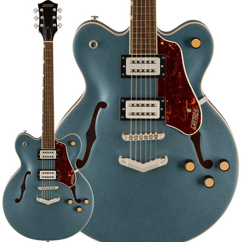 ■商品紹介リフレッシュされたStreamliner Collectionは、Gretschギターの輝かしい過去の要素を再訪し、エキサイティングな新機能と組み合わせることで、優れたパフォーマンス、サウンド、スタイルを驚くべき価値で提供します。G2622 Streamliner Center Block Double-Cut with V-Stoptailは、パワフルなサウンドとGretschならではのスタイリングをよりコンパクトなサイズに収め、現代に甦らせました。G2622は、グレッチに期待されるすべての要素を保ちつつ、楽器にワンランク上のパフォーマンス、スタイル、そしてより大きな音量感を求めるギタリストのために設計されています。・新開発のBroad'Tron BT-3Sハムバッカーを搭載・ダブルカッタウェイの16インチアーチドメイプルボディ、チャンバードセンターブロックを採用・Soft Cシェイプのナトーネック・12インチラジアスローレル指板、パーロイドNeo Classicサムネイルインレイ、22本のミディアムジャンボフレットを採用・ボーンナット・マスターボリューム、マスタートーン、各ピックアップのボリュームコントロールにより、柔軟なトーン設計が可能・マスターボリュームにPush/Pullコイルスプリット機能を内蔵・ラジオコントロールノブ・アンカー付きAdjusto-Maticブリッジ・Gretsch V-Stopテイルピース・3-plyべっ甲柄ピックガード・ニッケルハードウェア※画像はサンプルの為、木目、色味は一本毎に異なります。■仕様詳細NeckFingerboard Material：LaurelFingerboard Radius：12 (305 mm)Neck Construction：Set-NeckNeck Finish：GlossNeck Material：NatoNumber of Frets：22Nut Material：BoneNut Width：1.6875 (42.86 mm)Position Inlays：Pearloid Neo-Classic ThumbnailBodyBody Finish：GlossBody Material：Arched Laminated MapleBody Shape：Center BlockHardwareBridge：Adjusto-MaticControl Knobs：Gretsch Radio KnobHardware Finish：NickelPickup Covers：NickelStrap Buttons：Standard Strap ButtonStrings：Nickel Plated Steel (.010-.046 Gauges)Switch Tip：BlackTuning Machines：Die-Cast SealedElectronicsBridge Pickup：Broad'Tron BT-3SControls：Volume 1. (Neck Pickup)， Volume 2. (Bridge Pickup)， Master Tone， Master Volume with Push/Pull for Coil SplitNeck Pickup：Broad'Tron BT-3SPickup Switching：3-Position Toggle: Position 1. Bridge Pickup， Position 2. Bridge And Neck Pickups， Position 3. Neck Pickupギグケース付き検索キーワード：イケベカテゴリ_エレキギター_セミアコ_GRETSCH_Streamliner_新品 SW_GRETSCH_新品 JAN:0717669924287 登録日:2023/08/13 エレキギター グレッチ ストリームライナー