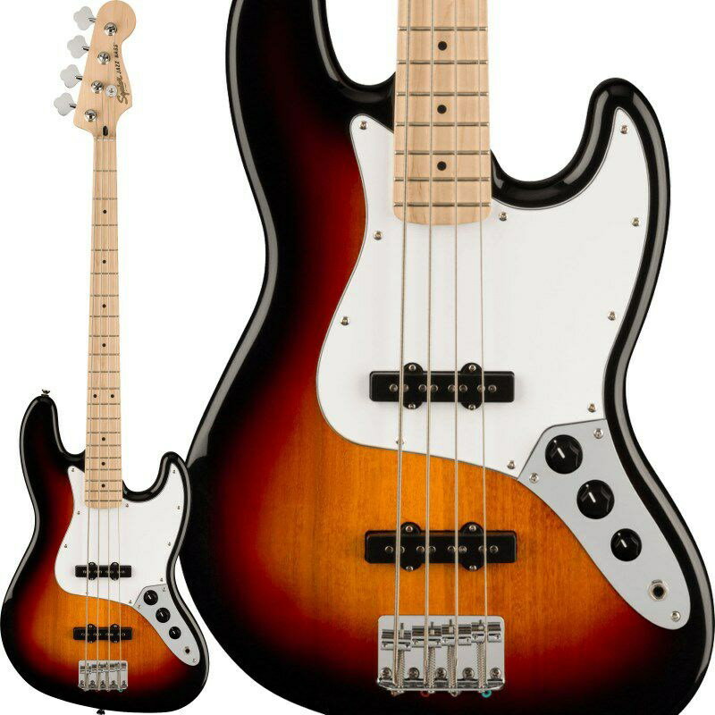 ■商品紹介Squier Affinity Series Jazz Bassは、伝統的なFenderファミリーへの入り口として、伝説的なデザインと典型的なトーンを備えた、意欲的なベーシストのためのベースです。このJazz Bassは、薄くて軽量なボディ、スムーズで正確なチューニングを可能にするヴィンテージスタイルオープンギアチューニングマシンなど、プレイヤーフレンドリーな洗練された機能を備えています。また、Squier Single-Coil Jazz Bassピックアップを2基搭載し、多彩な音色であらゆるステージであらゆるプレイヤーに寄り添うことができるモデルです。※画像はサンプルです。製品の特性上、杢目・色合いは1本1本異なります。■仕様詳細■Series: Affinity Series■Body Material: Poplar■Body Finish: Gloss Polyurethane■Neck: Maple， C Shape■Neck Finish: Satin Urethane with Gloss Urethane Headstock Face■Fingerboard: Indian Laurel or Maple， 9.5 (241 mm)■Frets: 20， Medium Jumbo■Position Inlays: Black Dot (Maple)， Pearloid Dot (Indian Laurel)■Nut (Material/Width): Synthetic Bone， 1.5 (38.1 mm)■Tuning Machines: Vintage-Style■Scale Length: 34 (864 mm)■Bridge: 4-Saddle Standard■Pickguard: 3-Ply Black or 3-Ply White■Pickups: Ceramic Single-Coil Jazz Bass (Bridge)， (Middle)， Ceramic Single-Coil Jazz Bass (Neck)■Pickup Switching: None■Controls: Volume 1. (Neck Pickup)， Volume 2. (Bridge Pickup)， Master Tone■Control Knobs: Black Plastic■Hardware Finish: Chrome■Strings: Nickel Plated Steel (.045-.105 Gauges)ソフトケース付属検索キーワード：イケベカテゴリ_ベース_エレキベース_JBタイプ_Squier by Fender_新品 SW_Squier by Fender_新品 JAN:0885978722907 登録日:2021/09/10 エレキベース スクワイアー スクワイヤー スクワイア スクワイヤー フェンダー