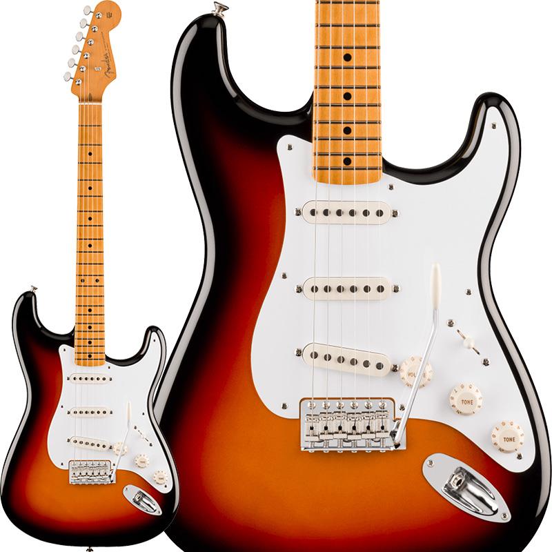 ■商品紹介Vintera III SeriesVintera IIIシリーズは、50年代、60年代、70年代の象徴的なFenderギターのルックス、フィール、そしてトーンを忠実に再現した、細部までこだわったヴィンテージ復刻モデルをラインナップしています。Vintera III Late '50s Stratocasterは、アルダーボディに1ピースメイプルネックとメイプル指板を組み合わせ、パンチとクリアなアタック感を備えた、紛れもないフェンダーサウンドを生み出します。50年代後期スタイルのDシェイプネックは、手に自然に馴染む、どこか懐かしい弾き心地を提供。7.25インチラジアス指板とヴィンテージトールフレットが、抜群の快適性と優れた演奏性を実現します。サウンドの要となるピックアップには、50年代後期のスペックを忠実に再現した3基のピックアップを搭載し、Fenderサウンドを確立した明るく音楽的なトーンを余すことなく表現します。ヴィンテージスタイルのシンクロナイズドトレモロは滑らかなヴィブラートを可能にし、年代仕様のヴィンテージスタイルチューニングマシンは、クラシックな外観を保ちながら優れたチューニング精度を実現します。Vintera IIIに注ぎ込められた細部のすべてがFenderの歴史を語り、本格的なヴィンテージスピリットと伝説的なサウンドを提供します。※画像はサンプルです。製品の特性上、杢目、色合いは個体ごとに異なります。■仕様詳細Series: Vintera IIIBody Material: AlderBody Finish: Gloss PolyesterNeck: 1-Piece Maple， Late ‘50s DNeck Finish: Gloss UrethaneFingerboard: Maple， 7.25 (184.1 mm)Frets: 21， Vintage TallPosition Inlays: Black DotNut (Material/Width): Bone， 1.650 (42 mm)Tuning Machines: Fender Vintage-StyleScale Length: 25.5 (648 mm)Bridge: 6-Saddle Vintage-Style Synchronized Tremolo with Bent Steel SaddlesPickguard: 1-Ply WhitePickups:Vintage-Style Late ‘50s Single-Coil Strat (Bridge)Vintage-Style Late ‘50s Single-Coil Strat (Middle)Vintage-Style Late ‘50s Single-Coil Strat (Neck)Pickup Switching: 5-Position Blade:Position 1. Bridge PickupPosition 2. Bridge and Middle PickupPosition 3. Middle PickupPosition 4. Middle and Neck PickupPosition 5. Neck PickupControls: Master Volume， Tone 1. (Neck/Middle Pickups)， Tone 2. (Bridge Pickup)Control Knobs: Parchment PlasticHardware Finish: Nickel/ChromeStrings: Fender USA 250L Nickel Plated Steel (.009-.042 Gauges)， PN 0730250403Case/Gig Bag: Included: Deluxe Gig Bag検索キーワード：イケベカテゴリ_エレキギター_STタイプ_Fender MEX_Vintera_新品 SW_Fender MEX_新品 JAN:0885978958948 登録日:2026/04/13 エレキギター フェンダー ふぇんだー フェンダーMEX フェンダーメキシコ ビンテラ ヴィンテラ