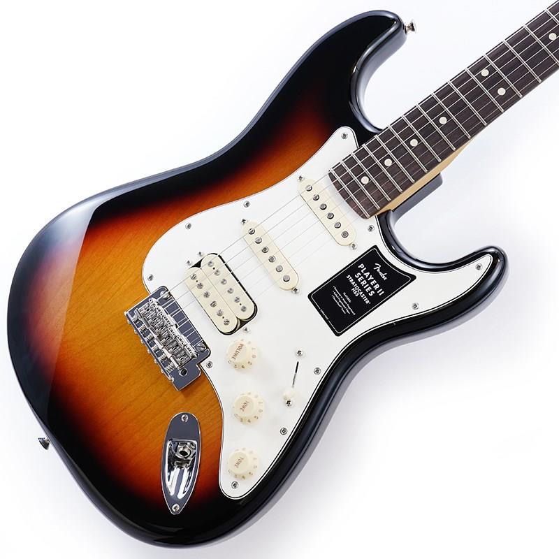 ■商品紹介本数限定特価品！！Player II SeriesPlayer IIシリーズは、フェンダーの伝統と進化を兼ね備え、フェンダーのDNAを持つアイコニックなサウンドとスタイルを提供します。現代のあらゆるプレイヤーのライブステージやスタジオワークに必要とされる汎用性の高い仕様を持ち、プレイヤーの演奏にインスピレーションを与える現代的なアップデートが施されています。また、本シリーズは、音楽に本気で取り組むプレイヤーも満足する製品ラインナップを取り揃え、これらを手頃な価格で実現しています。Player II Stratocaster HSSは、時代を超越したフェンダーの魅力を放ちながらも、その中身は現代プレイヤー向けにデザインされています。Modern Cシェイプのネックバックにはシルキーなサテンウレタンフィニッシュが施されており、丁寧にロールオフされた指板エッジと22本のミディアムジャンボフレットを採用した9.5インチラジアスのスラブローズウッドまたはメイプル指板が、ネック全長にわたり快適なプレイアビリティを提供します。アルダーボディ、チェンバードアッシュボディ、チェンバードマホガニーボディのトーンウッドオプションが用意されたPlayer II Stratocaster HSSは、伝統的なフェンダーフィニッシュ、またはフェンダーのカラーアーカイブから発掘され、本シリーズで初採用となる新フィニッシュなど、幅広いカラーの選択肢をご用意しています。Player Series Alnico V Single-Coil StratピックアップとPlayer Series Alnico IIハムバッカーからはクリスタルのように澄み渡ったハイエンド、音楽的なミッドレンジ、そしてタイトなローエンドが得られます。5ウェイブレードスイッチにより、多彩なサウンド設計が可能です。2点支持トレモロと、ClassicGear(TM)チューニングマシンによりチューニングの安定性とより豊かな表現力が確保され、無限のサウンドの可能性を追求できる柔軟性を備えています。Player IIシリーズ製品は、フェンダーならではのルックス、トーン、フィーリングを備え、自分だけの個性的なサウンドを作り上げるのに最適な仕様でまとめ上げられています。※画像はサンプルです。製品の特性上、杢目、色合は個体ごとに異なります。■仕様詳細Body Material: AlderBody Finish: Gloss PolyesterNeck: Maple， Modern CNeck Finish: Satin Urethane Finish on Back of Neck with Gloss Urethane Headstock Face or Satin Urethane Finish on Back， Gloss Urethane Finish on FrontFingerboard: Maple or Slab Rosewood， 9.5 (241 mm)Frets: 22， Medium JumboPosition Inlays: Black Dot (Maple)， White Dot (Slab Rosewood)Nut (Material/Width): Synthetic Bone， 1.650 (42 mm)Tuning Machines: Fender ClassicGearScale Length: 25.5 (64.77 cm)Bridge: 2-Point Synchronized Tremolo with Bent Steel SaddlesPickguard: 3-Ply Black/White/Black or 3-Ply ParchmentPickups:Player Series Alnico 2 Humbucker (Bridge)Player Series Alnico 5 Strat Single-Coil (Middle)Player Series Alnico 5 Strat Single-Coil (Neck)Pickup Switching: 5-Position Blade:Position 1. Bridge PickupPosition 2. Bridge and Middle PickupPosition 3. Middle PickupPosition 4. Middle and Neck PickupPosition 5. Neck PickupControls: Master Volume， Tone 1. (Neck/Middle Pickups)， Tone 2. (Bridge Pickup)Control Knobs: Aged White PlasticHardware Finish: Nickel/ChromeStrings: Fender USA 250L Nickel Plated Steel (.009-.042 Gauges)， PN 0730250403ソフトケース付属検索キーワード：イケベカテゴリ_エレキギター_STタイプ_Fender MEX_Player_アウトレット SW_Fender MEX_アウトレット JAN:0885978098606 登録日:2026/06/22 エレキギター フェンダー ふぇんだー フェンダーMEX フェンダーメキシコ