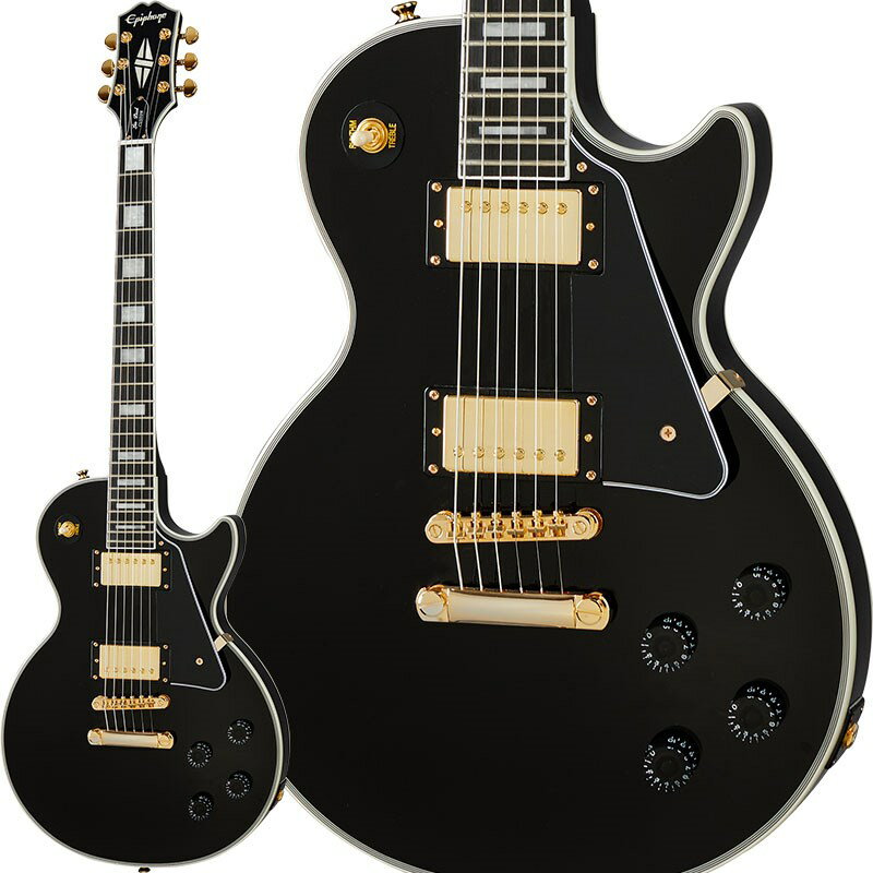 ■商品紹介Epiphone Inspired By Gibson CollectionEpiphone（エピフォン）は、2020年製品ラインナップを大幅リニューアル！エピフォン・インスパイアードバイ・ギブソンは2つのカテゴリーで展開されます（オリジナル/モダンコレクション）。コチラのエピフォン・オリジナル・コレクションは、誕生以来エピフォンのアイコンとしてプレイヤーやミュージックシーンを支えてきたクラシックなアコースティックとエレクトリックの新しいギター・ラインナップです。カラマズーヘッド・ストックと呼ばれる新しいヘッドシェイプを採用。クラシックなルックスながらも、長年エピフォンブランドで培ったエレクトロニックスやその他技術などを採用しています。マホガニーボディとエボニー指板、ゴールドハードウェア等の伝統的なスペックを採用したエピフォン・レスポールカスタムです。その他にも評判の高いProBuckerハムバッカーやカスタムスタイルのインレイを採用しよりギブソンに近いクオリティとなっております。※製品の特性上、杢目・色合いは1本1本異なります。■仕様詳細BodyBody Shape:Les PaulBody Material:MahoganyBinding:Body Top - 5 ply (White/Black) Body Black - 1ply， Fingerboard - 1 ply (White) Headstock - 5 ply (White/Black)Finish:GlossNeckMaterial:MahoganyProfile:SlimTaperScale Length:24.75Fingerboard Material:EbonyFingerboard Radius:12Number Of Frets:22Frets:Medium JumboNut Material:Graph TechNut Width:1.693Inlays:Pearloid BlockJoint:Glued inHardwareFinish:GoldTuner Plating:GoldBridge:LockTone ABRTailpiece:StopbarTuning Machines:Grover Rotomatic 18:1 or Wilkinson Rotomatic 19:1TrussRod:AdjustableTruss Rod Cover:Bell Shaped; 2-layer Les Paul CustomControl Knobs:Black Speed KnobsSwitch Tip:WhiteSwitchwasher:GoldStrap Buttons:GoldPickup Covers:GoldElectronicsNeck Pickup:ProBucker-2Bridge Pickup:ProBucker-3Controls:1 - Neck Volume， 1 - Bridge Volume， 1 - Neck Tone， 1 - Bridge Tone， 1 - Three Way Pickup SelectorPickup Selector:3-way Epiphone toggleOutput Jack:1/4ソフトケース付属検索キーワード：イケベカテゴリ_エレキギター_レスポールタイプ_Epiphone_レスポール_新品 SW_Epiphone_新品 JAN:4580568413055 登録日:2020/06/14 エレキギター エピフォン レスポール