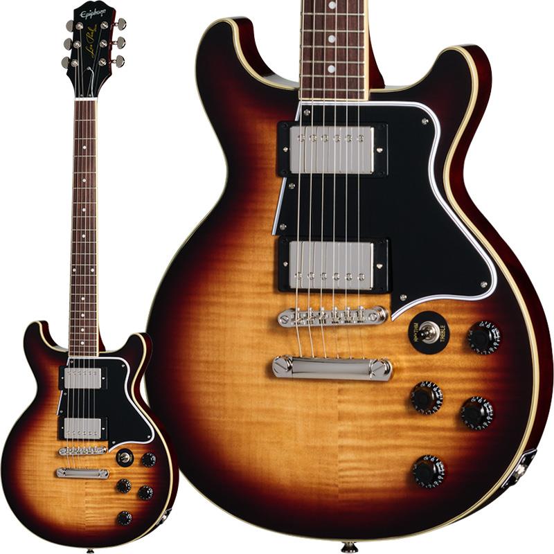 ■商品紹介Inspired by Gibson SeriesGibson Les Paul Specialは、Les Paul Juniorを発展させたモデルとして設計され、JuniorのシングルP-90ピックアップに対し、2基のP-90ピックアップを搭載することで、より高いサウンドの柔軟性を実現しました。さらに、指板バインディングやマザー・オブ・パールのヘッドストック・ロゴを追加することで、ビジュアル面でも魅力を高め、Les Paul StandardとLes Paul Juniorの中間に位置するモデルとしてラインアップされました。Les Paul Specialは1955年にシングル・カッタウェイ・モデルとして登場し、1958年にはダブル・カッタウェイ・ボディへと移行することで、ハイポジションへのアクセス性が向上しました。1960年には、より薄いスリムテーパーネック・プロファイルと、リズム・ピックアップの位置変更が行われ、ネックの安定性が高まるとともに、演奏性がさらに向上しています。エピフォンはこの度、Les Paul Special Double Cut Figuredをリリースします。本モデルは、Les Paul Specialならではの高い演奏性を継承しつつ、ビジュアル面をワンランク引き上げたモデルです。Les Paul Specialのダブル・カッタウェイ・マホガニー・ボディに、美しいAAAグレードのフィギュアド・メイプル・ベニアをトップに採用し、さらにトップにはバインディングを施しています。マホガニー・ネックには、素早い演奏性を実現するスリムテーパー・プロファイルを採用し、バインディング付きローズウッド指板と、22本のミディアム・ジャンボ・フレット、アクリル・ドット・ポジション・マーカー・インレイを備えています。60sスタイルのカラマズー・ヘッドストックには、Grover Rotomaticチューナーを装備し、マザー・オブ・パールのエピフォン・ロゴがインレイされています。エレクトロニクスも、従来のLes Paul Specialとは異なる仕様を採用しています。一般的なP-90シングルコイル・ピックアップではなく、高い評価を受けているエピフォンProBuckerハムバッカーを2基搭載し、ネック・ポジションにProBucker 2、ブリッジ・ポジションにやや出力の高いProBucker 3を配置しています。各ピックアップは個別のボリュームおよびトーン・コントロールに配線され、3ウェイ・トグル・スイッチと組み合わせることで、高い操作性とサウンド・バリエーションを実現しています。Les Paul Special Double Cut Figuredには、持ち運び時の保護に適したプレミアム・ギグバッグが付属します。※画像はサンプルです。製品の特性上、杢目、色合いは個体ごとに異なります。■仕様詳細BodyShape: Double CutMaterial: MahoganyTop: AAA Figured Maple VeneerBinding: 3-ply Top， Single-ply FretboardNeckNeck: MahoganyProfile: 60s SlimTaperNut width: 43.0mm / 1.69inFingerboard: RosewoodScale length: 628.65mm / 24.75inNumber of frets: 22Nut: Graph TechInlay: Acrylic DotHardwareBridge: LockTone Tune-O-MaticTailpiece: LockTone Stop BarTuners: Grover RotomaticControl Knobs: Black Top HatPlating: NickelElectronicsNeck pickup: ProBucker 2Bridge pickup: ProBucker 3Controls: 2 Volume， 2 ToneMiscellaneousCase: Premium Gig BagStrings Gauge: .010， .013， .017， .026， .036， .046検索キーワード：イケベカテゴリ_エレキギター_レスポールタイプ_Epiphone_レスポール_新品 SW_Epiphone_新品 JAN:4570156013187 登録日:2026/02/02 エレキギター エピフォン レスポール