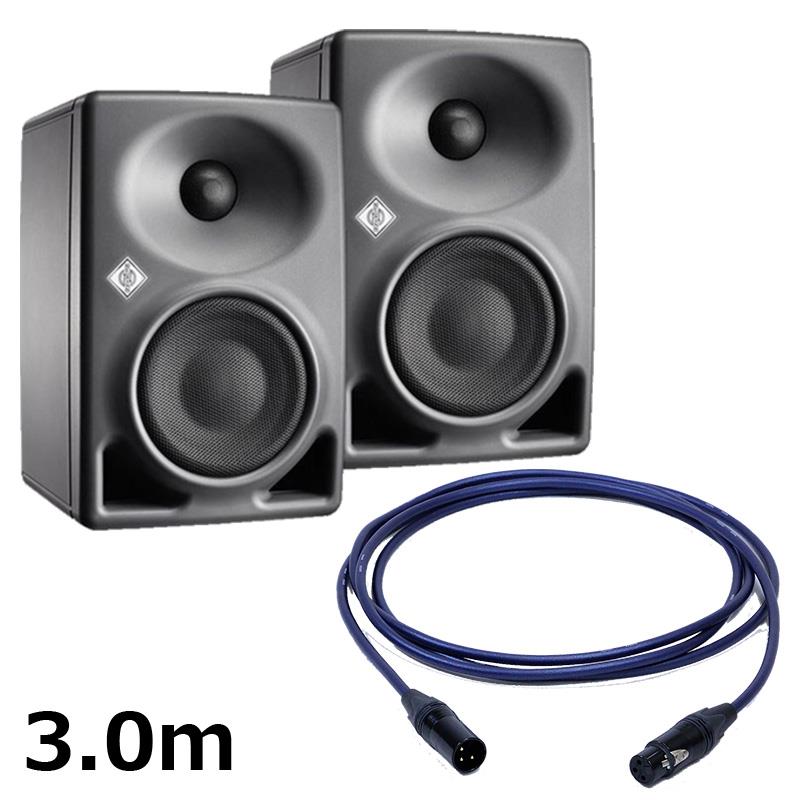 ■商品紹介【セット内容】・KH 80 DSP A G：2個（JAN：4044155207583）・PASSGO BLUE XLR Cable (3.0m)：2個（JAN:4580210600734）【KH 80 DSP A G】★4インチ+1インチ、120W＋70W の高効率アンプ搭載の2ウェイパワードモニタースピーカーシリーズ初となるDSPを搭載しており精度と柔軟性の向上に成功し、一貫したサウンドを再現することが可能となります。またKHシリーズではおなじみの高音域を水平軸により拡散するMMDウェーブガイド設計により位置に縛られない作業が可能となります。KH 80 DSPは、スタジオニアフィールドモニターだけではなく、小型マルチチャンネルシステムのフロント/リアスピーカーとして使用するように設計されています。また、デスクトップミュージック等のホームレコーディングにも適しています。●特徴・高性能の120Wと70Wアンプを搭載した4+ 1ドライバ・高音域を水平軸により拡散するMMDウェーブガイド設計・108.8dBのSPL(1mの距離)の最大音圧・標準的なIPネットワークとNeumann.Controlソフトウェアに対応したDSPエンジン■同梱物・KH 80 DSP A G・電源ケーブル(メガネ型コネクタ)・セーフティガイド・取扱説明書・貼り付け用ゴム足 1セット・付録Getting Started Quickly-----妥協無しのNo.1デジタル技術を核としたKH 80 DSPは、フィルタリング機能やルームアジャストメントのオプションにより、あらゆる環境にスタジオ精度のモニターサウンドを実現します。コンパクトな設計でありながら、驚異的な適応能力を持ち、リスニングポジションに向けて最適設計された指向性、振動を抑えたキャビネット設計、洗練された素材選択など、ノイマンのモニター哲学を備えています。ノイマンの開発者は、KH 80 DSPのニュアンス、角度、波の反射をすべて把握しています。すべての音波を正確に演出しているからこそ、ピュアなサウンドを実現できるのです。KH 80 DSPの設計は、独自に開発されたコンピューターシミュレーションがベースになっており。MMD（Mathematical Modeled Dispersion Waveguide）は、正確な音像定位を提供することが可能です。ノイマンは「あなたの部屋」も計算に含めていますレコーディングスタジオ、屋外中継車、オフィスの一角、あるいはただのレンガ造りの建物かもしれません。部屋は音を決定します。部屋の表面や角は干渉、回折、反射、屈折を引き起こし、これらはすべて歪みの一形態です。音響的・物理的な 事故 のない、真の音を得るためには、通常、高価な機器と、それを正しく配置するための十分な時間と専門知識、あるいは賢いアルゴリズムが必要です。背面の「Acoustical Control」スイッチにより、モニターの位置（フリースタンディング、小型/中型/大型デスク）を簡単に調整することが可能です。■仕様・ドライバ: 25mmツイーター / 100mmウーファー・周波数特性: 57Hz - 21kHz ±3dB・最大音圧レベル: 108.8dB SPL (100Hz、6kHz平均)・ツイーターアンプ最大出力: 70W・ウーファーアンプ最大出力: 120W・クロスオーバー周波数: 1.8kHz・クロスオーバースロープ: 48 dB/oct 8th order with phase correction・イコライゼーション(Low-Mid): 0、-1.5、-3、-4.5dB・アナログ入力: XLR/6.3mm(バランス)・入力ゲインコントロール: 0dBu - -15dBu・出力ゲインコントロール: 94、100、108、114dB SPL・CMRR: ＜ 56dB @15kHz・電源電圧: 100V - 240V 50/60Hz・消費電力(100V): ＜50mW(スタンバイ) / 8V(アイドル) / 180V(フル出力)・寸法: W154 x H233 x D194(mm)・重量: 3.4kg (1台)【PASSGO BLUE XLR Cable】【PASSGO BLUE Cable】音をダイレクトに繋ぐ。表現をさらに前へ。■ 高音質と演奏者の思い描くサウンドを両立した、PASSGO Cableのハイパフォーマンスライン「パスゴーブルー」PASSGO BLUEは、銀メッキ軟銅線と純度99.96%以上の無酸素銅（OFC）を組み合わせたハイブリッド導体を採用。バランスの取れた中低域に加え、銀メッキ導体によるスムーズな高域の伸びを実現し、音楽性とダイレクトな信号伝送を両立しました。スムーズな高域の伸びは、ボーカルやギターなどの楽器のニュアンスを自然に伝え、演奏者が思い描く音をより正確に表現します。シールドには乱れにくい編組シールドを採用し、約95%のノイズ遮蔽率を確保。外来ノイズの影響を抑え、安定した信号伝送を可能にしています。ライブ、レコーディング、DJ、ストリーミング、オーディオリスニングなど、さまざまな用途でワンランク上のレコーディングクオリティを提供します。ケーブルカラーには落ち着きのある濃紺（ネイビー）を採用。ラメを散りばめた外装により、識別しやすく、使用環境にもマッチしたデザインです。また、ケーブルの柔軟性や手触りにもこだわり、取り回しの良いしなやかな質感に仕上げています。■【製品仕様(ラインナップ別)】・MICROPHONE CABLE（マイクロフォンケーブル/ラインケーブル/モニタースピーカーケーブル/バランスケーブル）導体：銀メッキ銅線とOFCのハイブリッド構成スケア数(1芯あたり)：0.33sqmm絶縁体：LDPE芯数：2シールド：導電性PVC+編組シールドジャケット：PVC外径：6.0mmXLRプラグ：Neutrik XLR 金メッキTRSプラグ：金メッキ 6.3mm-3極 に真鍮スリーブ長さ：1.5m， 3.0m， 5.0m， 7.0m， 10m※製品の仕様・外観は予告なく変更となる場合がございます。※本製品はパッケージ（ビニール袋）開封後（切断後）の返品・交換はお受けできません。恐れ入りますが、ご購入前に仕様をご確認ください。検索キーワード：イケベカテゴリ_レコーディング_モニタースピーカー_モニタースピーカー_NEUMANN_新品 SW_NEUMANN_新品 登録日:2026/05/03 モニタースピーカー スタジオモニター ノイマン のいまん