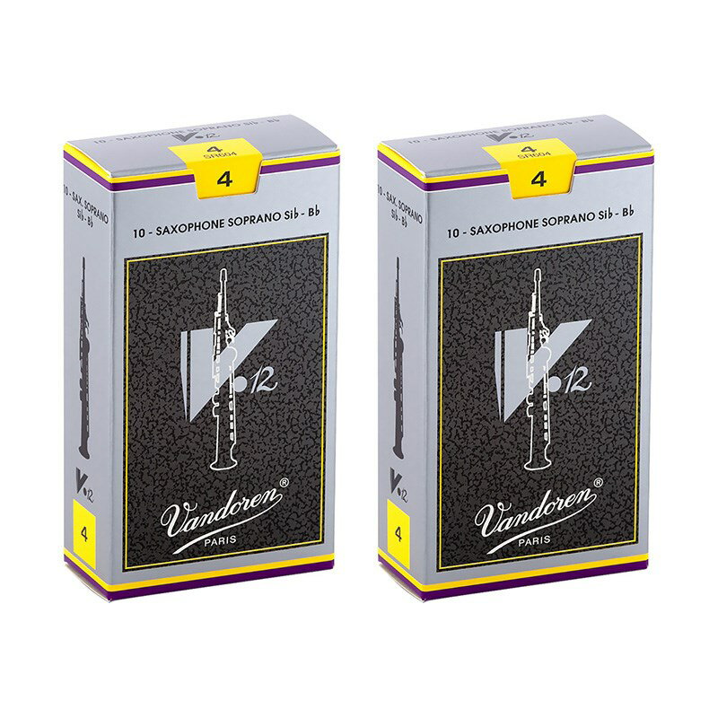 ■商品紹介//バンドレン ソプラノサックス用リード V12//特定サイズの選ばれたケーンから作り出されたV12リードは、ヒールが厚めで、パレットを長めにカットし、トラディショナルよりもわずかに厚めのティップをしています。パレットが長めということは、より広い範囲でリードが振動するので、その結果更に深く更に豊かな音色が生まれます。より厚いティップはアタックの際に深みを加え、またリードの寿命を延ばします。クラリネット界での25年に渡るV12リードの成功により、その特徴と利点をサクソフォン界にももたらす事が出来ました。その非常に正確なアタック、あらゆる音域での音色の均一性、制御された高音部、暖かくてビロードのような音色など、この新しいリードは特別な可能性を提供します。※パレット…最大限に振動する部分■仕様詳細※こちらは2点セットの商品ページです。■仕様・フレンチカット・10枚入り■硬さ・4※バリエーション：2-1/2 / 3 / 3-1/2 / 4検索キーワード：イケベカテゴリ_管楽器・吹奏楽器_サックス用アクセサリ_リード_VANDOREN_サックス用リード_新品 SW_VANDOREN_新品 JAN:0008576120603 登録日:2024/01/22 バンドーレン リード サックス