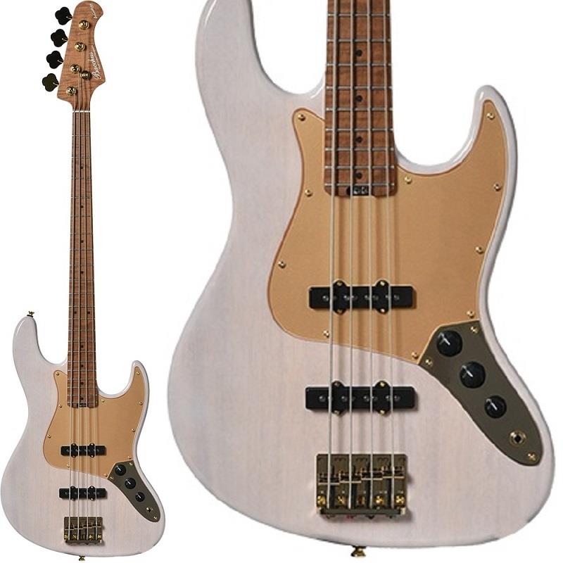 ■商品紹介上位機種WOODLINEの系譜を次ぐGlobal seriesからスノーホワイトカラーとゴールドパーツのコンビネーションが美しいWL4-STDが登場！ローステッドメイプルとはメイプルを高温で加熱処理して材の中の水分や油分を揮発させることにより剛性を高めた材で、ネックに使用されるとその効果は安定性だけでなくサウンドにも及び、豊かな生鳴りと経年変化したビンテージのようなこなれたトーンを生み出します。高級機種で使われることの多いこの本格派仕様をリーズナブルな価格帯に落とし込んだBacchusの新しい製品ラインナップです。ボディ材にはバランスの取れたサウンドが特徴のナトーを採用。さらにゴールドパーツとマッチングカラーのアクリル製ピックガードを装備し、より高級感のある雰囲気へと仕上がっております。また、上位機種同様にターボスイッチを搭載しており、2つのシングルピックアップをシリーズ接続することが可能です。これにより擬似的なハムバッキングサウンドを得られます。このときボリュームはFront Volが有効となり、Rear Volノブはバイパスされます。ナット部分には機能面でもサウンド面でも評価の高いGraphtec TUSQナットを搭載。チューニングの安定性にも一役買っています。トラディショナルなJBスタイルを意識したディンキーシェイプのエレクトリック・ベースに、ローステッドメイプルのカラッとした爽快なサウンドが組み合わさったハイコストパフォーマンスモデルです！！※画像はサンプルです。製品の特性上、杢目や色合いは1本ごとで異なります。■仕様詳細■Body:Nytoh■Neck:Roasted Maple■Fingerboard:Roasted Maple■Nut:graph tech tusq XL■Bridge:JB bridge w/ brass saddle■Pickup:Original JB set■Control:2Vol，1Tone (Pull up Turbo SW)■Scale:34inch■Width at Nut:38.0mm■Finish:Urethaneソフトケース付属検索キーワード：イケベカテゴリ_ベース_エレキベース_JBタイプ_Bacchus_GLOBAL SERIES_新品 SW_Bacchus_新品 JAN:4571470409151 登録日:2025/12/22 エレキベース バッカス