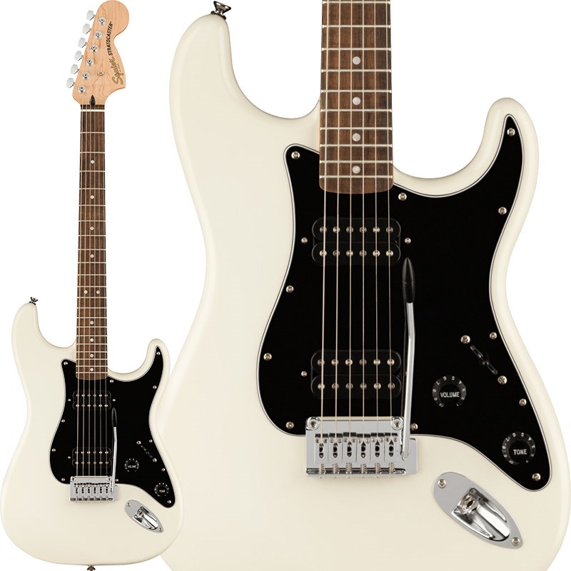 ■商品紹介Squier Affinity Series Stratocaster HHは、伝統的なFenderファミリーへの入り口として、伝説的なデザインと典型的なトーンを備えたギターです。このStratocaster HHは、薄くて軽量なボディ、スリムで快適なCシェイプネック、優れたアーミング奏法をサポートする2点支持トレモロブリッジ、スムーズで正確なチューニングを提供するスプリットシャフト付きシールドダイキャストチューニングマシンなど、プレイヤーフレンドリーな洗練された機能を備えています。ジャンルを超えたサウンドバリエーションを実現する3ウェイスイッチングのSquierハムバッキングピックアップを2基搭載し、あらゆるステージであらゆるプレイヤーに寄り添うことができるモデルです。※画像はサンプルです。製品の特性上、杢目、色合いは一本一本異なります。■仕様詳細Series: Affinity SeriesBody Material: PoplarBody Finish: Gloss PolyurethaneNeck: Maple， C ShapeNeck Finish: Satin Urethane with Gloss Urethane Headstock FaceFingerboard: Indian Laurel， 9.5 (241 mm)Frets: 21， Medium JumboPosition Inlays: Pearloid Dot (Indian Laurel)Nut (Material/Width): Synthetic Bone， 1.650 (42 mm)Tuning Machines: Sealed Die-Cast with Split ShaftsScale Length: 25.5 (648 mm)Bridge: 2-Point Synchronized Tremolo with Block SaddlesPickguard: 3-Ply BlackPickups: Ceramic Humbucker (Bridge)， (Middle)， Ceramic Humbucker (Neck)Pickup Switching: 3-Position Blade: Position 1. Bridge Pickup， Position 2. Bridge and Neck Pickups， Position3. Neck PickupControls: Master Volume， Master ToneControl Knobs: Black PlasticHardware Finish: ChromeStrings: Nickel Plated Steel (.009-.042 Gauges)ソフトケース付属検索キーワード：イケベカテゴリ_エレキギター_STタイプ_Squier by Fender_Stratocaster_新品 SW_Squier by Fender_新品 JAN:0885978723362 登録日:2021/09/12 エレキギター スクワイヤー スクワイアー フェンダー ストラト ストラトキャスター