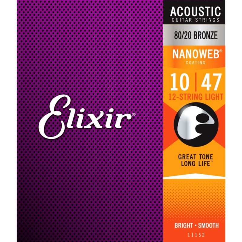 Acoustic 80/20 Bronze with NANOWEB Coating 11152 (12-Strings Light/10-47) ELIXIR (新品)