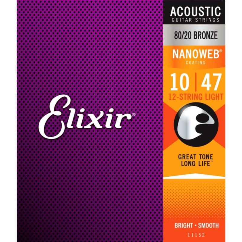 Acoustic 80/20 Bronze with NANOWEB Coating #11152 (12-Strings Light/10-47) ELIXIR (新品)