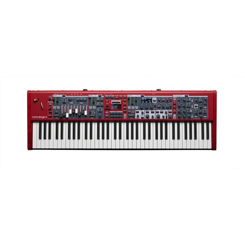 ■商品紹介-----------------------------------------------------------------------★Nord プレミアム感謝祭！Nord対象製品・特別価格＆抽選ノベルティープレゼントキャンペーン！■期間 5/15(金)〜7/20(月)■キャンペーン概要1対象製品ディスカウント販売・WEB店頭とも、特別価格でご購入いただけます。対象製品・Nord Stage 4 シリーズ・Nord Piano 6 シリーズ2抽選キャンペーンNordキーボード購入者に抽選でノベルティーをプレゼントします。以下申し込みフォームからユーザーに直接申し込みいただきます。申し込み締め切り日：7/31(金)賞品の発送予定は8月の中旬頃を予定しています。詳しくはメーカーサイトを参照くださいませ。※お客様ご自身でお申込みいただくキャンペーンとなってございます。--------------------------------------------------------------------------------------------------------------------------------------------------※配送事項・代金引換は承っておりませんので、予めご了承下さいませ。【沖縄・離島へのご配送について】本商品を沖縄及び離島へ発送の際は、送料別途お見積もりとなります。また、沖縄及び離島へ配送の場合、納期に1週間前後お時間を頂く場合がございます。ご注文前にお問い合わせ下さい。------------------------------------------------------------------------------■Nord Stage 4 7373 鍵フルウェイテッドトリプルセンサー鍵盤（E-to-E）、アフタータッチ対応、LED インジケーター付き物理ドローバー搭載Size : 1069 mm × 121 mm × 349 mm / 16.7 kg■Nord を象徴するフラッグシップモデルは新しい次元へNord を象徴するフラッグシップシリーズの新世代モデルがデビュー。 直感的な新しいパネルデザイン、最高品質のトリプルセサー鍵盤、レイヤーごとに独立したエフェクトセクション。数々の賞を受賞したテクノロジーによって大幅に強化されたNord Stage 4 はキーボードに新たな基準を打ち立てます。■THE NEW EXPERIENCEセクションごとに専用のLED フェーダーを備えるレイヤースタイル採用した新しいパネルデザインにより、サウンドメイクやライブパフォーマンス時に優れた直感的な操作性と柔軟性を提供します。新しいプリセット ライブラリには、即戦力且つインスピレーションあふれるピアノ、オルガンシンセサウンドが豊富に搭載されており、パッチを迅速かつスムーズに作成できます。Layer Scene 機能を使用すると、2 つの異なるサウンド設定をワンタッチでシームレスに切り替えることができます。パワフルに生まれ変わった新しいエフェクトセクションは、本体に装備された多彩なペダルオプションや高品位なトリプルセンサー鍵盤と組み合わせると、さらに効果的です。Nord Stage 4 は、音楽表現を新たなレベルへ引き上げます。■特徴●THE ORGANオルガンセクションには、定評のあるB3 トーンホイール、B3 Bass、クラシックなVox / Farfisa のシミュレーション、2 種のパイプオルガンのモデリングが含まれています。すべてのNord Stage 4 モデルは、最適な操作性と視認性を実現する、LED インジケーター付きの新しい物理ドローバーを備えています。・2つの独立したレイヤー構成・数々の賞に輝いた、B3 とVox / Farfisa モデリング、パイプオルガンモデル・LED インジケーター付き物理ドローバー・強化されたロータリースピーカーDrive 設定・Drawbar Live モード・新しいB3 Bass モード・マイク位置の遠近切り替え機能と新しいDrive 設定を備えたビンテージ「112」モデルのビンテージロータリースピーカーモデリング●THE PIANONord Piano Library からピックアップされた、高品質なグランド 、アップライト 、エレクトリックピアノのコレクションを搭載。Nord 最先端のサンプリング技術によって楽器の微妙なニュアンスとリアルなキャラクターを圧倒的な緻密さで捉え、独自のダイナミックノイズとストリングレゾナンス、新機能のDynamicCompression とUnison が比類なき表現力をもたらします。・2つの独立したレイヤー構成・グランド 、 アップライト 、 エレクトリックピアノの充実のコレクション・Dynamic Compression 機能・Unison 機能・クリエイティブなTimbre 設定・高度なストリングレゾナンス・踏む強さに対しダイナミックに応答するペダルノイズ*Nord Triple Pedal 、 Nord Single Pedal 2 使用時●THE SYNTH3つの独立したレイヤーを備えたシンセセクションは、バーチャルアナログ、 サンプル 、 FM 、 ウェーブテーブルを含む、強力なNord Wave 2 シンセエンジンに基づいています。Nord Sample Library のサンプルコレクションは、ストリングス、ベース、クワイア、ギターなどの広範にわたる音源を収録。カスタマイズ性能に富んだアルペジエイターは新しくポリフォニック、ゲート、パターンモードを備え、さまざまなレパートリーを提供します。・3つの独立したレイヤー構成・Nord Wave 2 シンセエンジン・サンプル用のメモリー容量が前世代の2倍に・Tru-Vibrato、ユニゾン、およびラウンドロビンのサポート・ポリフォニック、ゲート、パターンモードを備え強化されたアルペジエイター・高度なMIDI コントロールのためのExtern モード●THE EFFECTSエフェクトセクションが新しく、パワフルに進化。完結したエフェクトのセットは、それぞれのレイヤーに対し独立して設定可能。幅広いエフェクトには、サイドチェーンコンプレッションのシミュレーションを行うPump エフェクト、およびSpin エフェクトが新たに含まれます。Mod 、Amp 、Delay 、Reverb エフェクトにも、新しくバリエーションが追加されました。・レイヤーごとに独立したエフェクトセクションを設定可能・新規搭載されたPump 、 Spin エフェクト・新規搭載されたFlam 、 Space ディレイ・新規搭載されたSpring 、 Booth 、 Cathedral リバーブ・Mod 、 Amp 、 Delay 、 Reverb エフェクトへの新たなバリエーション■Nord Sound Librariesピアノ、シンセ両セクションの音源は高品質にサンプリングされたNord Sound Libraries の音源と入れ替えが可能。Piano Library は、独自にサンプリングされたグランドピアノ、アップライトピアノ、ビンテージエレクトリックピアノ、デジタルピアノ、ハープシコード、クラビネットのプレミアムライブラリーであり、すべてそのユニークな特徴に合わせて慎重に選択されています。 サンプルライブラリには、ストリングス、ブラス、ギター、アコーディオン、シンセ、クワイアなど、幅広いジャンルの高品質なサンプリング サウンドが用意されています。Nord の最先端のサンプリング技術は、楽器の並外れたニュアンスと真の特徴を捉えます。検索キーワード：イケベカテゴリ_シンセサイザー・電子楽器_ステージピアノ・オルガン_ステージピアノ_Nord（CLAVIA）_新品 SW_Nord（CLAVIA）_新品 JAN:0834035001660 登録日:2026/05/15 電子ピアノ デジタルピアノ ピアノ ノード クラビア クラヴィア