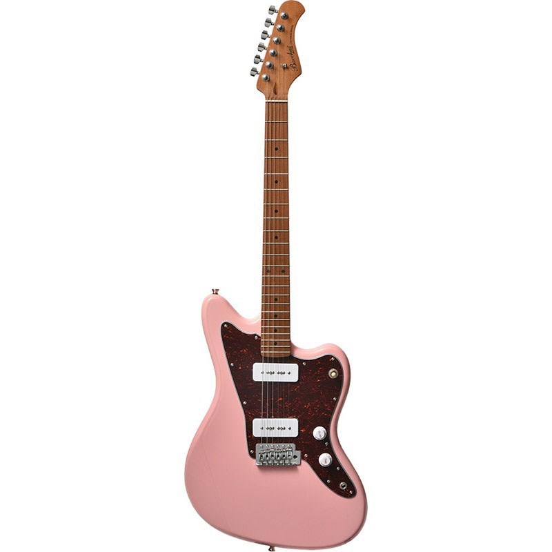 ■商品紹介Bacchus Universe Series【ローステッドメイプルとは】ローステッドメイプルとはメイプルを高温で加熱処理して材の中の水分や油分を揮発させることにより木材を経年変化した状態に人工的に近づけた材のことです。経年劣化が進んだ材は歪みやねじれが生じにくくなります。ネックに使用されるとその効果は安定性だけでなくサウンドにも及び、豊かな生鳴りと経年変化したビンテージのようなこなれたトーンを生み出します。一般的に高級機種などで用いられる材ですが、手に取りやすい価格帯に落とし込むことに成功しました。◆P-90タイプピックアップ搭載本機用に開発されたP-90タイプのピックアップ「Bacchus/BP-90」を2基搭載し、シングルコイルピックアップならではの歯切れの良さと、太くパワーのあるサウンドを併せもちます。ピックアップ裏面にはブラスプレートが付いており、ノイズが軽減されるような処理が施されております。◆シンクロナイズドトレモロ採用ブリッジには6点支持のシンクロナイズドトレモロを採用し、弦落ち等が少なく一般的なJMタイプよりも扱いやすい仕様です。※画像はサンプルです。製品の特性上、杢目、色合いは個体ごとに異なります。■仕様詳細SpecificationBody: HardwoodNeck: Roasted MapleFingerboard: Roasted MapleNut: ABSBridge: Synchronized TremMachineheads: Rotomatic TypeFret: Nickel SilverPickups: Bacchus/BP-90Controls: 1Vol，1Tone，: 3way PU SelectorScale: 648mm(25.5inch)Width at Nut: 42.0mmFingerboard Radius: 400RFinish: Polyurethane or PolyesterAccessories: ソフトケース、レンチ、保証書検索キーワード：イケベカテゴリ_エレキギター_JMタイプ_Bacchus_UNIVERSE SERIES_新品 SW_Bacchus_新品 JAN:4571470390053 登録日:2022/02/17 エレキギター バッカス