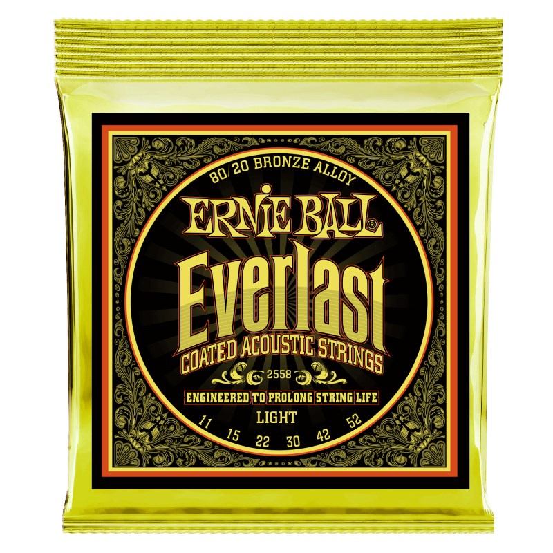 ■商品紹介Everlast Coated Acoustic Strings発売以来大きな人気と反響を得ているアーニーボールのコーテッド・アコースティック・ストリングス・シリーズに、エヴァーラストが登場！EVERLAST(エヴァーラスト)は、アーニーボールが独自に開発したナノ・テクノロジーを採用したコーティング弦です。10ナノメーター未満の薄さを実現することで、通常のアコースティック弦と比較しても、そのフィーリングに違いを感じさせることはありません。さらに、弦の表面に付着する汗や湿気、手垢などをはじきロングライフを実現します。■ アーニーボールが独自に開発したナノ・テクノロジー採用。 ■ コア、ワウンドそれぞれのワイアーにナノ・コーティング処理を採用。 ■ 弦振動を抑制しない10ナノメーター未満のコーティング技術。 ■ 汗や湿気、手垢などをはじきロングライフを達成。 ■ 一般的なアコースティック弦と同様のトーンとフィーリング。#2558 Everlast Coated LIGHT 11 15 22 30 42 52検索キーワード：イケベカテゴリ_楽器アクセサリ_弦_アコギ弦_ERNIE BALL_新品 SW_ERNIE BALL_新品 JAN:0749699125587 登録日:2012/04/02 アコギ弦 アコースティック弦 アーニーボール アニーボール