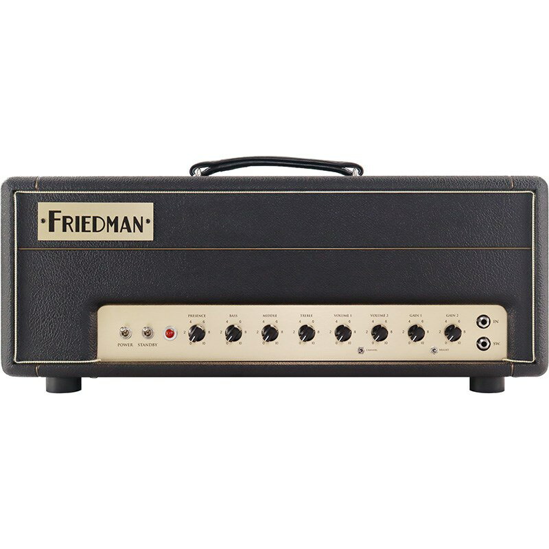 ■商品紹介David Friedman氏がこだわり作り上げたFriedman Amp！50Wで扱いやすい極上のSMALLBOX HEAD が入荷！！SMALLBOX HEAD 50Wは、ヴィンテージプレキシを彷彿とさせるクラシックなトーン??だけでなく、よりモダンなハイゲインが必要なギタリストのためにデザインされた極上の真空管ヘッドアンプ！EL34の真空管を2本搭載し、ボリューム、ゲインを上げて50Wの出力から非常に心地の良いクリーン、ドライブサウンドを演出します。50Wなのである程度音量をあげて得られる真空管のサチュレーションサウンドがたまりません。2つのモード（CLEAN、DRIVE）で構成され、アンプのフロントパネル、または付属のフットスイッチから切り替えることが可能です。 クリーンチャンネルにはフロントのBRIGHTスイッチで高音域の切り替えができ煌びやかなサウンドから、柔らかいウォームなサウンドまで3段階の切り替えが可能です。また、エフェクトループを搭載しており空間系エフェクトペダルやラックユニットを接続して、より多彩な演出が得られます。美しいトーレックスで包まれたバルトバーチ材のヘッドは米国でハンドメイドされ、ツアーなどの過酷な環境にも耐えうるようデザインされています。圧倒的な存在である極上のPlexi＆ブラウン・サウンドをぜひ体感ください！・50Watt all tube head・2Ch(CLN/OD)・2×EL-34 PowerTubes・3×12AX7 Preamp Tubes・3Position Bright Switch・Friedman Designed Series Effects Loop with Return Level・Line Out ・100V 正規輸入品 ・フットスイッチ付属検索キーワード：イケベカテゴリ_ギターアンプ・ベースアンプ_ギターアンプ_ヘッド_チューブ_FRIEDMAN_新品 SW_FRIEDMAN_新品 JAN:0763815127040 登録日:2024/01/12 ギターアンプ フリードマン