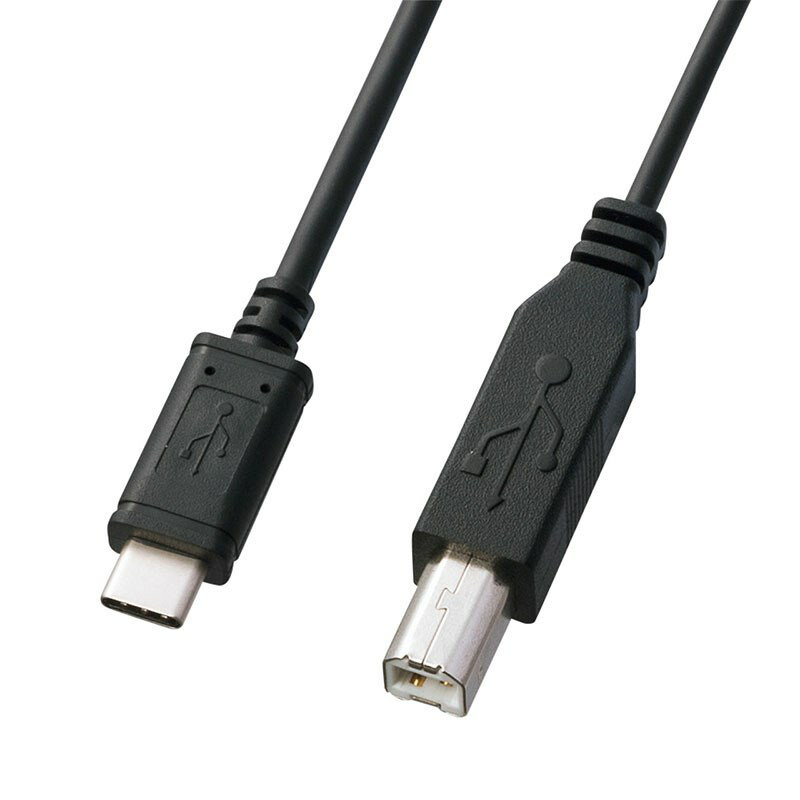 ■商品紹介★USB Type-Cポートを持つパソコン、タブレット端末などと、USB機器（USB2.0 B端子を持つ機種）を接続するためのケーブルです。◎両面挿せるUSB Type-Cコネクタ採用で、コネクタの表・裏を気にせず使えます。◎USB IF（USB Implementeers Forum)で認証された製品です。◎USB2.0の「HI-SPEED」モードに対応した高品質ケーブルです。USB2.0で規定されたケーブル電気特性を満たしているので、USB2.0の機器を接続することができます。（USB2.0/USB1.1両対応）◎銅製の編組シールド材の内側に密閉型のアルミシールド処理を施した二重シールドケーブルで、低域から高域まで、ほとんどのノイズから大切なデータを守ります。◎サビにも強く、経年変化による信号劣化の心配が少ない金メッキ処理を施したピン（コンタクト）を使用しています。◎内部を樹脂モールドで固め、さらに全面シールド処理を施しているので、外部干渉を防ぎノイズ対策も万全です。耐振動・耐衝撃性にも優れています。■仕様・カラー：ブラック・コネクタ形状:USB Type-Cコネクタオス−USB2.0 Bコネクタオス・ケーブル径:約3.2mm・線材規格:UL2725※詳細な動作環境はメーカーページをご確認ください。検索キーワード：イケベカテゴリ_DTM_DTMデスク・パソコン周辺機器_アクセサリー・その他_SANWA SUPPLY_新品 SW_SANWA SUPPLY_新品 JAN:4969887761182 登録日:2021/12/12 DTMアクセサリ