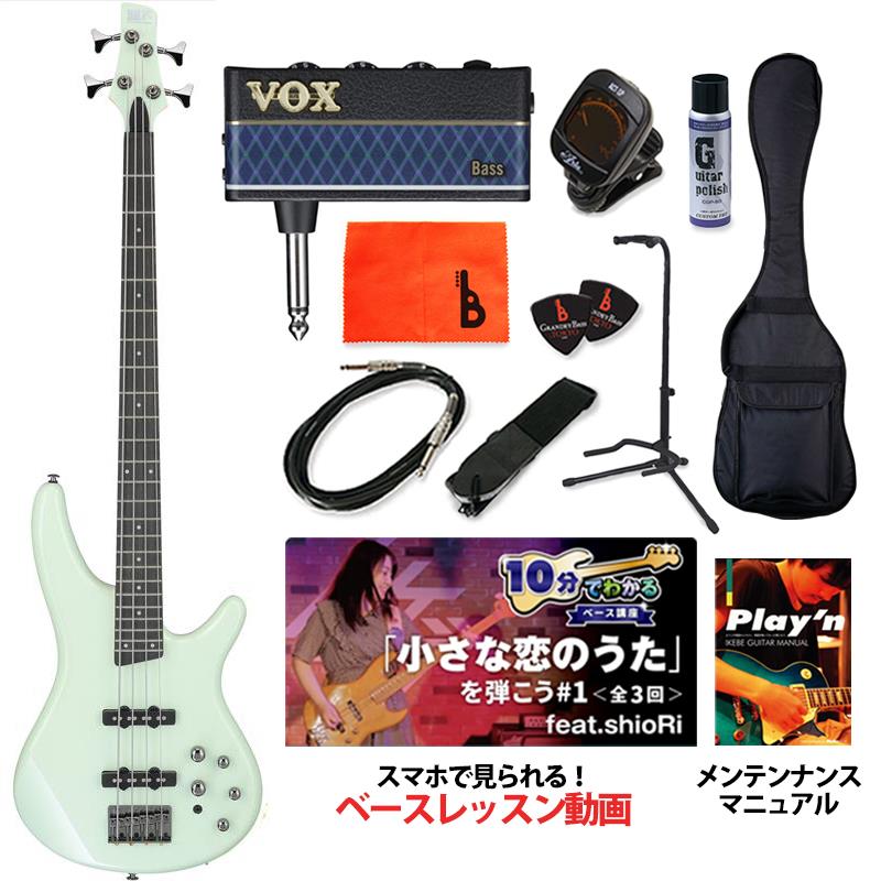 ■商品紹介楽器としての基本にこだわった、オリジナル初心者入門セット。「初めての楽器だからこそ、品質にはこだわりたい。」・・・そんな方に最適な本格派の初心者セットです！エレキベース本体は、日本国内は勿論の事、海外での評価も高いアイバニーズの代表モデルSR280Eをチョイス。スリムなボディ＆ネックからなる抜群の弾き心地はまさにこのモデルならでは！また、アクティブタイプですので多彩なサウンドメイクも可能で、ジャンル問わずお使いいただけます！アンプには「自宅ではアンプから音は出せない・・・」という方にも安心してお使いいただけるよう、大人気ヘッドホンアンプ「VOX amPlug 3 Bass」を採用！楽器に直接接続してヘッドホンを繋げばヘッドホンからアンプの音が出る仕組みなので、場所を選ばず練習できます。スマートフォンなどから外部音源も流すことができるので、好きな曲に合わせて練習もできちゃいます！【スマホで見られる！プロミュージシャンによるベースレッスン動画！】なんとさらに、プロのベーシストであるshioRiさんによるベースレッスン動画も付属！QRコードでスマホからでも見ることができるので、自宅では練習、電車での移動や出先などでは復習・イメージトレーニングができますよ！約10分 × 3チャプターで約30分の大ボリューム！バンドでは定番のあの曲に合わせて、スタートダッシュを決めちゃいましょう！その他、演奏に必要なストラップやピック、シールド等の必需品や、便利なクリップチューナーはもちろん、日常のお手入れに必要なケアグッズもパッケージされた初心者の方にも安心のスターターキットですので、こちらにお好みのベースと組み合わせて楽しいベースライフをスタートしてください！【セット内容】・ベース本体 Ibanez SR280E・VOX amPlug 3 Bass楽器に直接接続するヘッドホンアンプ。外に音が出ないので自宅での練習も安心！※音を聴くには有線のヘッドホンまたはイヤホンが必要になりますので、別途ご用意ください。※また、外部音源を流すには別途TRRSケーブルが必要です。・シールドケーブル（3m）自宅練習は勿論、バンド練習でも最適な長さのストレートタイプシールド！・チューナーベースのヘッドに付けるだけのお手軽クリップチューナー！・ピック（2枚）初心者にも使いやすいオニギリ型！・スタンド楽器の保管に最適な定番スタンド！・ストラップ楽器を選ばずマッチングするシンプルなデザインで、長さの微調整ができるアジャスター付きタイプを採用！・ポリッシュ＆クロス毎日の楽器ケアに！シリコンが入っていないクロスなので、塗装を選ばずお使い頂けます！・ケース持ち運びに便利な、肩に背負えるソフトケース付き！※ケースの画像はサンプルです。ベース毎に各ブランドの純正ソフトケースが付属します。・プロミュージシャンによるレッスン動画（QRコード付き）スマホで見られる！定番曲に合わせて、楽しく練習！この動画で1曲習得できちゃいますよ！・メンテナンスマニュアル（QRコード付き）メンテナンス、日頃のお手入れ方法など詳しく解説！WEB上で確認できます！※アクセサリーは在庫状況により同等以上の商品に代えさせて頂く場合がございます。予めご了承下さい。検索キーワード：イケベカテゴリ_ベース_エレキベース_小型ボディ・多フレット_Ibanez_SR Standard_新品 SW_Ibanez_新品 登録日:2026/05/04 エレキベース アイバニーズ イバニーズ