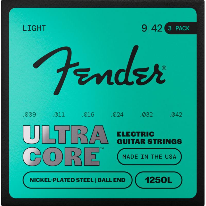  ULTRACORE ELECTRIC GUITAR STRINGS NICKEL PLATED STEEL BALL END (1250L/9-42) 3 PACK (#0730250603) Fender USA (新品)
