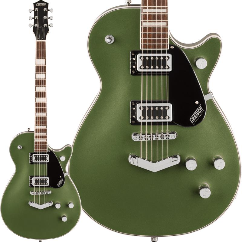 ■商品紹介洗練されたセンスに満ち溢れるElectromatic Jet BTモデルは、ピュアでパワフルなGretschトーンを奏でるギターです。大胆でダイナミック、そして明瞭なサウンド、スタイリング、そして演奏性を備えています。G5220 Electromatic Jet BT Single-Cut with V-Stoptaillは2基のBlack Top Broad'Tronピックアップを搭載し、パワフルでクラシックなJetサウンドを実現します。そのサウンドはアグレッシブなドライブトーンから、輪郭のはっきとした極上のクリーントーンまでをカバーします。すべてのElectromatic Jet BTギターにはメイプルトップのチェンバードマホガニーボディが採用されており、煌びやかなハイエンド、リッチなミッドレンジ、そしてスケール感のあるローエンドが特徴です。またピックアップ毎のボリュームコントロール、マスタートーン、トレブルブリード回路付きマスターボリュームといったコントロールもElectromatic Jet BTギターに共通するスペックです。その他、本モデルは22本のミディアムジャンボフレットをあしらった12インチラジアスローレル指板、固定式Adjusto-Maticブリッジ付きのGretsch V-Stoptailテイルピース、バインディングが施されたヘッドストック、ヴィンテージスタイルのパーフリング、大きめのブロックインレイ、クローズドバックチューニングマシン、クロムハードウェアといった特徴を備えています。※画像はサンプルです。製品の特性上、杢目、色合いは個体ごとに異なります。■仕様詳細Body Material: MahoganyBody Finish: GlossNeck: Mahogany， Thin UNeck Finish: GlossFingerboard: Black Walnut or Laurel， 12 (305 mm)Frets: 22， Medium JumboPosition Inlays: Pearloid Big Block (Black Walnut)， Pearloid Big Block (Laurel)Nut (Material/Width): Synthetic Bone， 1.6875 (42.86 mm)Tuning Machines: Die-CastScale Length: 24.6 (625 mm)Bridge: Anchored Adjusto-MaticPickguard: Black Plexi w/ Gold Gretsch LogoPickups: Black Top Broad’Tron (Bridge)， N/A (Middle)， Black Top Broad’Tron (Neck)Pickup Switching: 3-Position Toggle: Position 1. Bridge Pickup， Position 2. Bridge And Neck Pickups， Position 3. Neck PickupSpecial Electronics: N/AControls: Volume 1. (Neck Pickup)， Volume 2. (Bridge Pickup)， Master Volume with Treble Bleed， Master ToneControl Knobs: G-ArrowHardware Finish: ChromeStrings: Nickel Plated Steel (.010-.046 Gauges)ソフトケース付属検索キーワード：イケベカテゴリ_エレキギター_その他_GRETSCH_Jet_新品 SW_GRETSCH_新品 JAN:0717669886578 登録日:2025/12/25 エレキギター グレッチ ジェット