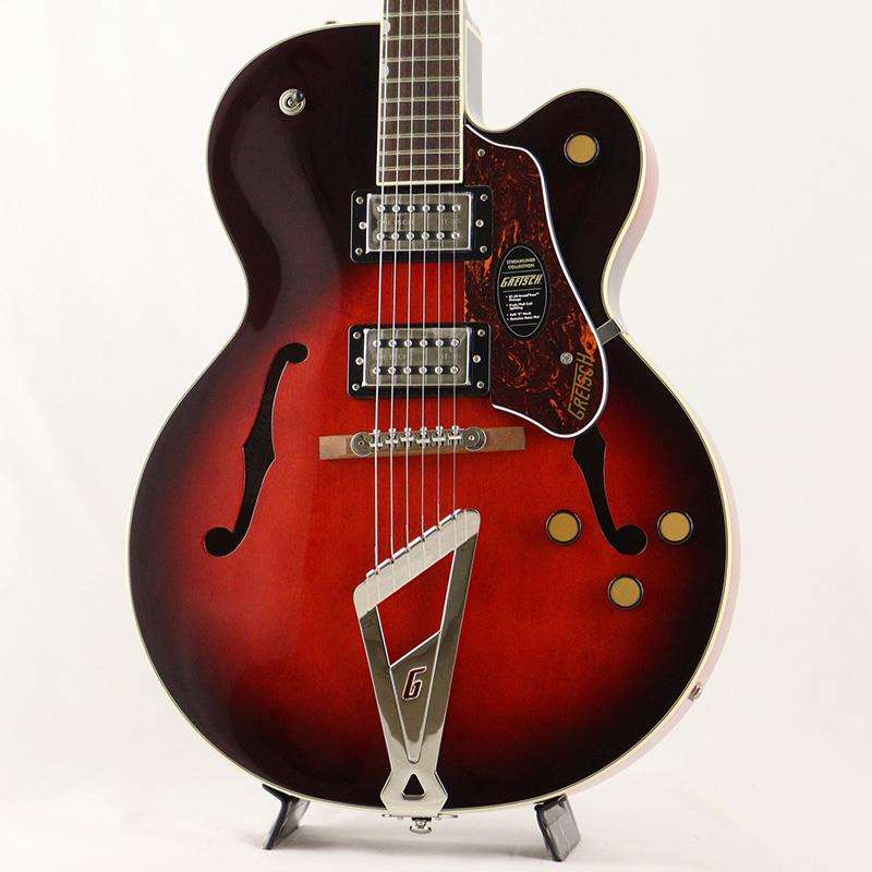 ■商品紹介B級アウトレットスペシャルプライス！Streamliner Collection G2420　リフレッシュされたStreamliner Collectionは、Gretschギターの輝かしい過去の要素を再訪し、エキサイティングな新機能と組み合わせることで、優れたパフォーマンス、サウンド、スタイルを驚くべき価値で提供します。G2420 Streamliner Hollow Body Single-Cut with Chromatic II Tailpieceは、高次元のサウンドとパフォーマンスを求める現代のギタリストのために設計されています。G2420はモダンなサウンド、最新のエレクトロニクス、正真正銘のエレガントなスタイリングをフィーチャーし、That Great Gretsch Sound!を体現する、大胆なプレイヤーの欲求を満たすギターです。G2420 Streamliner Hollow Body Single-Cut with Chromatic II Tailpieceは、豊かな響きと深いレゾナンス、スケール感のあるビッグボディサウンドを実現するパラレルトーンバーを備えたフルホロウ構造のアーチドメイプルボディを採用しています。G2420は、新開発のBroad'Tron BT-3Sピックアップを搭載しています。アルニコ5とアルニコ2を組み合わせたマグネットを採用し、力強いミッドレンジ、タイトでふくよかなローエンド、スムーズでクリアなハイエンドがバランス良く得られ、音楽的な響きを放つピックアップです。Streamlinerのパワフルなサウンドは、ネックとブリッジピックアップのボリュームコントロール、マスタートーンコントロール、マスターボリュームコントロール、3ウェイピックアップスイッチングという伝統的なコントロールレイアウトによって引き出されます。マスターボリュームコントロールにPush/Pullポットを内蔵することでコイルスプリットが可能となり、シングルコイルサウンドに切り替えることが可能です。すでに強力なサウンドパレットにさらなるトーンオプションが得られます。※本商品はB級特価品となります為、細かな擦り傷や、パーツのくすみが散見します。※掲載画像以外の外観瑕疵部分がある場合がございます。※保証に関しましてはプレイアビリティに関する点のみとなり、通常とは異なるアウトレット保証となります。■仕様詳細Series: Streamliner CollectionBody Material: Laminated MapleBody Finish: GlossNeck: NatoNeck Finish: GlossNeck Shape: Soft CFingerboard: LaurelFrets: 22， Medium JumboScale Length: 24.75 (629 mm)Radius: 12 (305 mm)Position Inlays: Pearloid Neo-Classic ThumbnailNut (Material/Width): Bone / 1.6875 (42.86 mm)Tuning Machines: Die-Cast SealedBridge: Adjusto-MaticTailpiece: Chromatic II TailpiecePickguard: 3-Ply Tortoise with Gold Gretsch LogoPickups: Broad'Tron BT-3S (Bridge) (Neck)Pickup Switching: 3-Position TogglePosition 1. Bridge PickupPosition 2. Bridge And Neck PickupsPosition 3. Neck PickupControls: Volume 1. (Neck Pickup)， Volume 2. (Bridge Pickup)， Master Tone， Master Volume with Push/Pull for Coil SplitControl Knobs: Gretsch Radio KnobHardware Finish: NickelStrings: Nickel Plated Steel (.010-.046 Gauges)ソフトケース付属検索キーワード：イケベカテゴリ_エレキギター_フルアコ_GRETSCH_Streamliner_アウトレット SW_GRETSCH_アウトレット JAN:2500010934930 登録日:2026/09/27 エレキギター グレッチ ストリームライナー