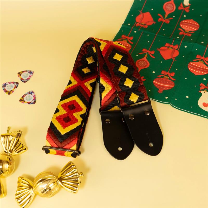 ダイヤジャカードギターストラップ ブラック×レッド tsundrum_chan (新品)