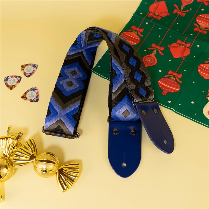 ダイヤジャカードギターストラップ ブラック×ブルー tsundrum_chan (新品)