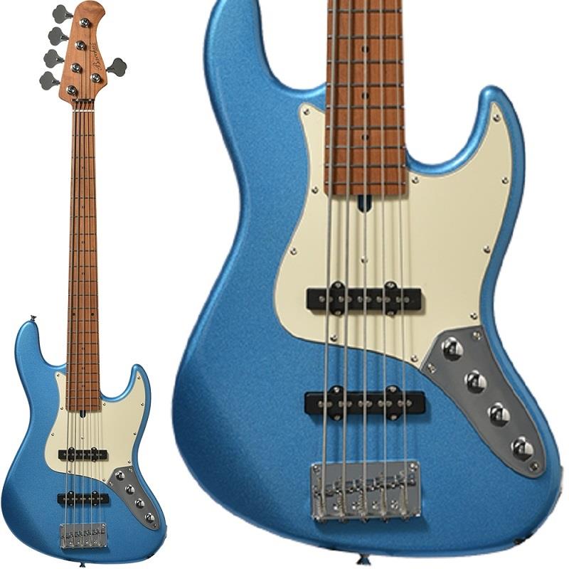 ■商品紹介高いコストパフォーマンスを誇るユニバースシリーズにWJBシェイプボディ&ローステッドメイプルを採用した5弦モデル「WJB5-1DX-AC」が登場！ボディにはBacchusのロングセラーモデルであるWOODLINEのスリムなシェイプを採用し、やや小ぶりなディンキーシェイプのボディにすることで、抱えやすさや取り回しの良さを持つ仕様となっています。ネックと指板にはローステッドメイプルを使用。高温の加熱処理で材の中の水分や油分を揮発させることにより剛性を高めた材で、豊かな生鳴りと経年変化したビンテージのようなこなれたトーンを生み出します。また、アクティブサーキットによる2バンドEQを搭載し、手元の操作でサウンドメイキングを行えます。アクティブベースならではのノイズレスかつ輪郭のはっきりとしたサウンドが魅力です。ヒール部には「ヒールレスカット」を施し、ブッシュボルト部分にもわずかに施したコンター加工が、ハイポジションの演奏時もスムーズなフィンガリングを可能とする仕様で、ハイエンドモデルなどでも多く採用されています。フレットには耐摩耗性に優れた「ステンレスフレット」を採用。一般的なフレットの素材であるニッケルシルバーより硬度が高く、フレット山が減りにくいため比較的長期間での使用が可能。サウンド面でも粒立ちの良さに定評があり、分離感のある明瞭な音色が特徴です。※画像はサンプルです。製品の特性上、木目や色合いは1本ごとに異なります。■仕様詳細SPECIFICATIONBody: PoplarNeck: Roasted MapleFingerboard: Roasted MapleBridge: Vintage Fixed TypeMachineheads: Open Gear TypeFret: Stainless SteelPickup: Original JB TypePreamp: OriginalControl: 1Vo， 1Balancer， Treble， BassScale: 864mm(34inch)Fingerboard Radius: 400RWidth at Nut: 46.0mmFinish: Polyurethaneソフトケース付属検索キーワード：イケベカテゴリ_ベース_エレキベース_JBタイプ_Bacchus_UNIVERSE SERIES_新品 SW_Bacchus_新品 JAN:4571470405917 登録日:2025/06/01 エレキベース バッカス