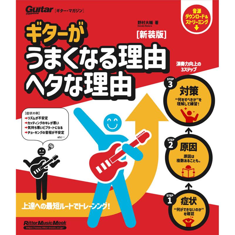 ■商品紹介もう迷わない!「症状→ 原因 →対策」のロジカル・トレーニングで劇的進化!!同じ練習量でも上達の仕方は人それぞれ、急激にうまくなる人がいれば、いつまでもうまくならない人もいます。その差を生む最大にして唯一の要因——それが「練習精度」です。そこで本書は、まず「症状→原因→対策」を提示し、ゴールまでの流れを明確化。「うまくなる理由」をロジカルに整理します。その上で、能力強化フレーズ集に移行する構成となっています。これにより、「なんとなく反復するだけのトレーニング」とは比較にならないほど、圧倒的な「練習精度」の差が生まれるわけです。つまり、巷に溢れる「ただ練習譜例を並べただけのトレーニング本」と、別次元のアプローチを行なっているのが本書なのです！また、各項目は症状別になっているので、気になる項目だけをピンポイントで補強することも可能。今の自分に必要な練習がすぐに見つかり、即解決へと導きます。本書の「症状→ 原因 →対策」で「練習精度」を飛躍的に高め、「うまくなる理由」を指先と感性に染み込ませてください。プロが当たり前のように実践しているロジカル・トレーニングで、劇的進化！※本書は、大ベストセラー『ギターがうまくなる理由　ヘタな理由』の新装版です。多くの人に支持されてきた手法を、ぜひ体感してみてください！【CONTENTS】序章1日に何時間ぐらい練習すれば良いか？集中力をつけるにはどうしたら良いのか？個人練習でグルーヴ感を養うことは可能か？ウォーミングアップは必要か？COLUMN1：果報は寝て待て ?!　どうしても弾けないフレーズ攻略法第1章：プレイ・フォーム編【左手】握り込み式フォームで、安定したプレイができないクラシック式フォームの時に、左手が安定しない握り込み式、クラシック式の使い分けに不安があるフィンガリングが思うようにいかない小指バタバタ・フィンガリングを治したいポジション移動でプレイが不安定になる気がつくと、指先で押弦ができていないカッティング時にミュートが曖昧になるジョイントがうまくできない【右手】出音がショボく、ヌケの良い音が出ない速いピッキングができない弦移動を含むピッキングが苦手リズムが不安定カッティングのキレが悪いオルタネイト・ピッキングが苦手COLUMN1：筆者がたどり着いた究極トレーニング　それは指立て伏せ?!第2章：テクニック編気持ち悪いビブラートになるチョーキングの音程が不安定チョーキングに表情がないハンマリング＆プリングがスムーズにできないスライドでフレーズがよれるコード・チェンジがスムーズにできないクリーン・トーンになった途端、うまく弾けないピッキングで強弱がつけられない単音カッティングがビシッと決まらないエコノミー・ピッキングが苦手スウィープ時に音がしっかり出ないタッピングで開放弦が鳴ってしまうチキン・ピッキングで右手が不安定になる総まとめ練習曲検索キーワード：イケベカテゴリ_楽器アクセサリ_書籍・メディア_エレキギター_リットーミュージック_新品 SW_リットーミュージック_新品 JAN:9784845643882 登録日:2026/02/17 書籍 スコア
