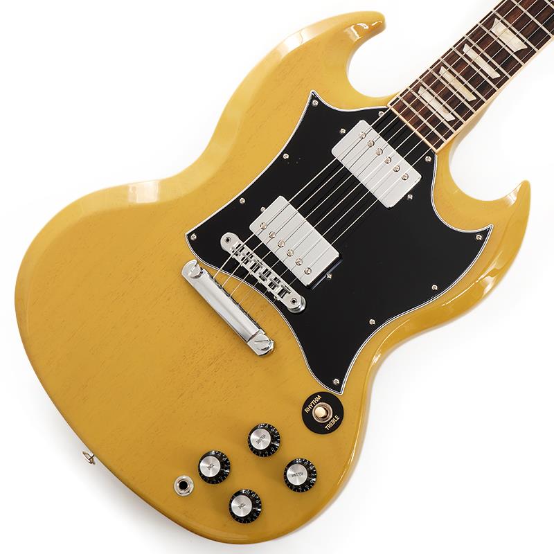 ■商品紹介SG Standard Custom Color SeriesギブソンSG スタンダードは、多くの人に愛されている60年代後期スタイルのSGモデルのクラシックなルックスと特徴を備えています。カスタム・カラー・シリーズのラインナップとして登場したこのモデルには、ステージやギター・コレクションを盛り上げるエキサイティングなカラー・オプションが追加されています。プロファイルされたラウンド・マホガニー・ネック、バインディングが施されたローズウッド指板、ロング・テノン・19フレット・ネック・ジョイント、ソリッド・マホガニー・ボディが特徴で、まるで歌い上げるようなサスティーンを生み出す源泉となっており、搭載された490Rと490Tアルニコ2ピックアップはパワーをよりドライブさせます。ブラックの5プライ・フルフェイス・ピックガードが特徴的で、このSG スタンダードは他のモデルとは一線を画しています。S/N 218160271Weight≒3.08kg■仕様詳細BodyMaterial: MahoganyNeckNeck: MahoganyProfile: RoundedFingerboard: Indian RosewoodScale length: 24.75 / 628.65mmNumber of frets: 22Nut: Graph TechNut width: 1.695 / 43.05mmInlay: Acrylic TrapezoidsHardwareBridge: Aluminum Nashville Tune-O-MaticTailpiece: Aluminum Stop BarTuners:Grover Rotomatics w/ Kidney ButtonsElectronicsNeck pickup: 490RBridge pickup: 490TControls:2 Volumes， 2 Tones & Toggle Switchギグケース付属検索キーワード：イケベカテゴリ_エレキギター_SGタイプ_Gibson_SG Models_新品 SW_Gibson_新品 JAN:4570155995842 登録日:2026/09/05 エレキギター ギブソン エスジー