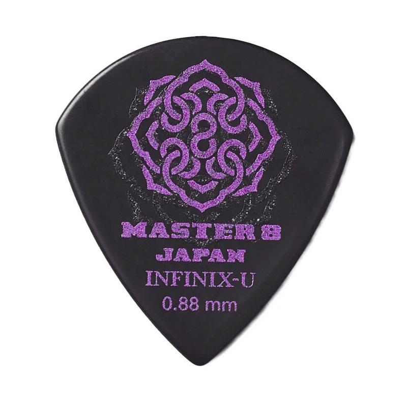 ■商品紹介INFINIX-U HARD POLISH「INFINIX-U HARD POLISH」は、INFINIX素材が持つしなやかな弾き心地に、ULTEM(R)の高い剛性を融合させたフラッグシップモデル「INFINIX-U」をベースに、表面へポリッシュ仕上げ〈HARD POLISH〉を施したギター・ベース用のピックです。滑らかなフィーリングとともに、粒立ちの良さや抜けのあるクリアなトーンを実現。弦に触れた瞬間に広がる研ぎ澄まされたアタックと鮮明な響きは、フレーズを際立たせます。ULTEM(R)の剛性によってより高い耐久性を獲得し、激しいピッキングや長時間の演奏でも安定感を維持。ライブやリハーサルといった過酷な環境でも確かな信頼性を発揮します。繊細なニュアンス表現から、力強く重厚なリフワークまで幅広いスタイルをカバーし、ジャンルを問わずギタリストに新たな可能性をもたらす一枚。それが「INFINIX-U HARD POLISH」です。Hard Grip：ハードな演奏にも対応する滑り止め仕様。独自技術のデザインに干渉しない透明素材のサンドグリップを採用しています。厚さ：0.88mm形状：ジャズシェイプ検索キーワード：イケベカテゴリ_楽器アクセサリ_ピック_MASTER8 JAPAN_新品 SW_MASTER8 JAPAN_新品 登録日:2025/12/11 ピック ギターピック マスター8