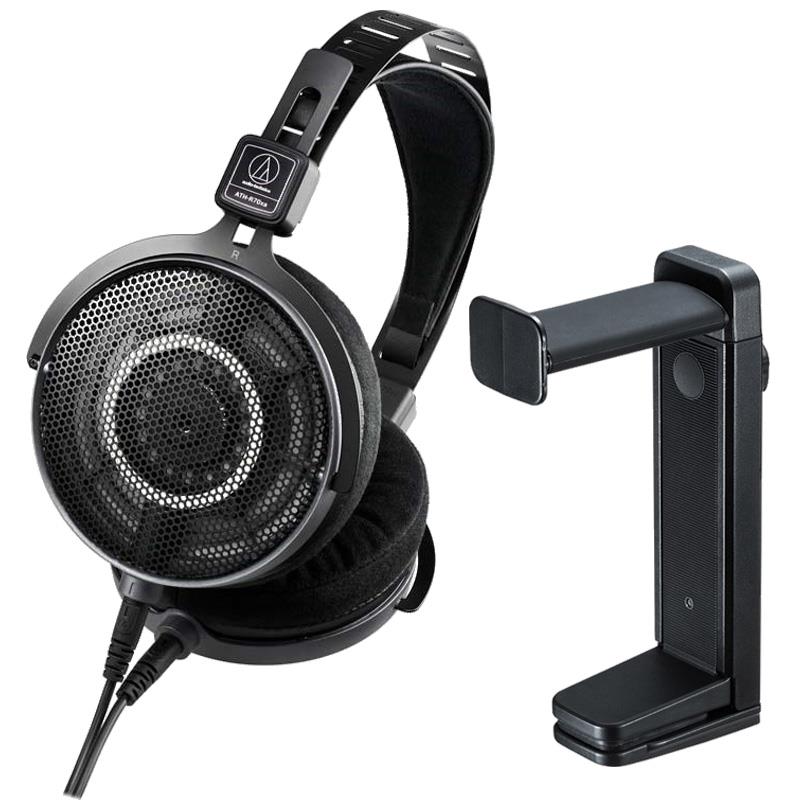 ■商品紹介【セット内容】・audio-technica　ATH-R70xa：1個（JAN:4961310162931）・SANWA SUPPLY　PDA-STN25BK：1個（JAN:4969887213056）【ATH-R70xa】プロフェッショナルオープンバックリファレンスヘッドホン！音にかかわり、音にこだわる、すべての人に。正確性とディテール、快適性を極めたフラッグシップモデル●空気の流れをコントロールし、振動板の動きだけで原音再生する開放型の極限を突き詰めたへッドホン密閉型・セミオープン型ヘッドホンは、ハウジングの共振を利用して低域を増強することで音作りを行います。一方「トゥルーオープンエアー(真の開放型)オーディオ」を具現化した本製品は、ハウジングで低域を増強しない代わりに、共振がなく、ドライバーの再生音を直接耳に届けることができます。ドライバーから発生する空気の流れを、ハウジングの前面・背面を開放した状態でコントロールできる独自ドライバー設計により、純粋でリアルな音場を実現します。●長年培ってきたトランスデューサー技術で実現する真の開放型設計音の基盤は空気の動きであり、それを制御することがヘッドホン設計の鍵となります。空気の流れをコントロールし、振動板の動きだけで原音再生する「トゥルーオープンエアーオーディオ」の設計には、大きく2つのポイントが挙げられます。1つめは、密閉型・セミオープン型と開放型ヘッドホンの、音に関する設計の違いです。開放型ではハウジングが開け放たれているため、空気の流れを淀みなく、ダイレクトに運ぶことができます。これにより、純粋でリアルな、長時間モニタリングでも聴き疲れしない自然な音を再生します。2つめは、ドライバーの設計精度です。オーディオテクニカのオープンバックヘッドホンの音は、長年培われてきたトランスデューサー(変換器)技術によって作られています。その技術を注ぎ込み、「トゥルーオープンエアーオーディオ」のために開発されたドライバーにより、ドライバーの再生音がそのまま耳に届けられます。さらに、ドライバーそのものを一から設計できる当社のヘッドホン技術により、密閉型・セミオープン型のハウジングでコントロールしている低域さえもカバーします。振動板が動くたびに、音が瞬時に空気の振動から生み出されるため、周波数が人工的に変換されたり、音響空洞(アコースティックダクト)や共振を利用して変化したりすることはありません。その結果、純粋でリアルな音場を実現できるのです。●自然で正確なオーディオ制作のための、制限のないドライバーパフォーマンスオープンバックヘッドホンのサウンドは、ドライバーの性能に強く影響され、振動板の動きが直接音に変換されます。これにより、歪みを最小限に抑えた、極めて純粋なオープンバックサウンドを提供します。●全音域を高純度で再現する R70xシリーズ専用設計のφ45mm大口径ドライバーを搭載50年来培ってきたヘッドホンの設計開発と独自技術で最適化された音響回路により、全音域を正確に再現する新規設計ドライバーを採用。リアルな音場表現を可能にし、正確かつ自然な音を再生します。●5〜40，000Hzまでの周波数帯域をカバー現在のスタジオやステージでは、さまざまな出力フォーマットが存在するため、エンジニアはどのスタジオや作業環境でも使用できる、信頼性のあるリファレンスヘッドホンが必要です。Rシリーズでは、現場で求められる周波数帯域をカバーしています。●ハニカムアルミニウムパンチングメッシュを採用よりナチュラルで空間的な広がりのある音を再生します。●ミキシングとマスタリングのための音響設計ATH-R70xa は、クリティカルモニタングのために作られており、エンジニアの制作プロセスでのすべてのステップにおいて、常に正しい判断を下すことができます。オープンバックヘッドホンは、詳細と正確さを提供し、リアルな音色と動的なニュアンスで音を再現し、真に没入感のある自然なモニタリングを可能にします。制限のない空気の流れと不要な内部共振の抑制により、非常に迅速な過渡応答が可能。複雑な現代のミックスを処理するために必要な、明瞭さとセパレーションを保証します。●正確で信頼性のあるリファレンスを提供するツール前モデルで培った広大なサウンドステージを受け継ぎ、正しいソースポジショニングに不可欠な、広く高精度なイメージを提供します。ミキシングやマスタリング、またはクリエイティングのいずれにおいても、ステレオ、サラウンド、イマーシブフォーマット全体で、正確で信頼性のあるリファレンスを提供するツールとなります。●プロ用/業務用機での接続を前提としたハイインピーダンス仕様*＊接続機器によっては充分な音量が得られない場合があります。●一日中、快適な作業が続けられる軽量設計わずか199グラム*の重量で、装着時に着けていることを忘れる感覚とともに、リラックスしたモニタリングが行えます。（＊コードを除く）ATH-R70xa の軽量設計は、各コンポーネントが慎重に選ばれ、組み立てられたエンジニアリングの結晶です。●新規設計のヘッドバンドとヘッドパッドにより、長時間の作業セッションでも快適頑丈な金属製ヘッドバンド構造と新たなヘッドパッドにより、シンプルさと強度を兼ね備え、長時間の作業でも快適な使い心地を提供します。ヘッドバンドは前モデルから進化を遂げ、装着感に優れたスライダー機構へとアップデート。これにより、ヘッドパッドも調整可能となりました。●長く愛用できる高いメンテナンス性日常的にヘッドホンを装着して作業するようなエンジニアやクリエイターには重要なメンテナンス性能を備えています。ヘッドパッドやイヤパッドの交換、およびコードの交換を定期的に行うことで、1台のヘッドホンを長く愛用していただけます。■仕様型式：オープンバックダイナミック型ドライバー：φ45mm出力音圧レベル：97dB/mW再生周波数帯域：5〜40，000Hz最大入力：1，000mWインピーダンス：470Ω質量(コード除く)：約199g入力端子：φ3.5mmステレオミニジャック■付属品コード(着脱式)：3.0m(φ3.5mm金メッキステレオミニプラグ)、φ6.3mmステレオ変換プラグアダプター、ポーチ【PDA-STN25BK】★挟むだけで簡単に取り付け！スタンドとしてもフックとしても使える2WAYタイプの回転式ヘッドホンスタンド！■仕様サイズ W43×D67×H164mm重量 136g材質 ABS樹脂耐荷重 約1.2kg■対応機種ヘッドバンドの幅が70mmまでのヘッドホン・ヘッドセット■対応天板天板の厚みが48mmまでのデスク■特長・デスクや棚に挟むだけで簡単に設置できるヘッドホンスタンドです。・2WAYタイプで机の天板下でヘッドホンフックとしても使用できます。・360度回転式なので机の外向きでも内向きでも使用できます。・ヘッドホンのサイズに合わせて高さ調節が可能です。・ヘッドバンドを傷付けないソフトなシリコンカバー付きです。・最大48mmまでの天板にしっかり固定できるばね式構造を採用しています。検索キーワード：イケベカテゴリ_レコーディング_ヘッドフォン・イヤフォン_ヘッドフォン_audio-technica_新品 SW_audio-technica_新品 登録日:2025/10/23 ヘッドフォン ヘッドホン モニターヘッドホン モニターヘッドフォン オーディオテクニカ
