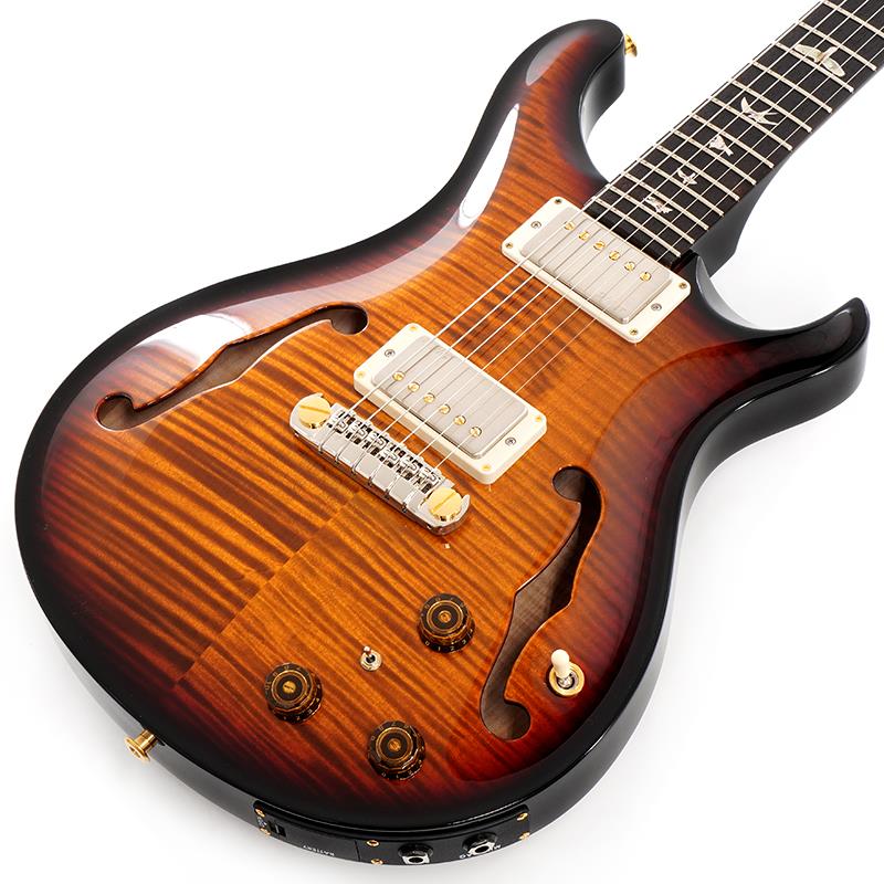 ■商品紹介ボディ・トップとバックにメイプル、そしてサイド・ウッドにマホガニーを組み合わせたHollowbody II Piezoは、フルサイズのホロウボディ・ギターに匹敵するほどの倍音豊かな透明感のあるサウンドを創出し、22フレット仕様の25インチ・スケール・ネックが高いプレイヤビリティを実現したことで、PRSのCOREモデルの中でも常に人気のあるモデルとなっています。PRSの新しいピックアップMcCarty IIIを搭載したHollowbody IIは、温かみのある芳醇なヴィンテージ・サウンドを生み出し、標準装備されているLR Baggs/PRS Piezoシステムと組み合わせることで、アコースティック・ギターとエレクトリック・ギターの両方のサウンドを1本のギターで演奏でカヴァーすることができます。また、本モデルは2つのアウトプットを搭載し、エレキギター・アンプとアコースティック・ギター・アンプ（またはDI）に各ピックアップのサウンドを独立して出力することもできます。そして、独立したブレンド・コントロールによって、McCarty IIIピックアップのヴィンテージ・サウンドにピエゾ・ピックアップのアコースティック・サウンドをブレンドした唯一無二のサウンドを1つのアウトプットから出力することも可能です。ブレンド具合によってサウンドも大きく変化するため、これまで以上にサウンド・メイキングの幅が広がります。Piezoピックアップを搭載し、従来のホロウボディ・ギターよりも遥かに多彩なサウンド・メイキングを可能にしたHollowbody II Piezoは、ホロウボディ・ギターを愛用するギタリストの新たな選択肢となるでしょう。Weight≒2.49kgハードケース付属■仕様詳細BODYBody Construction : SolidbodyTop Wood : MapleBack Wood : Mahogany BODYBody Construction : HollowbodyTop Wood : MapleMiddle Wood : MahoganyBack Wood : MapleTop Carve : ViolinNECKNumber of Frets : 22Scale Length : 25Neck Wood : MahoganyNeck Construction : One-PieceTruss Rod : PRS Double-ActingNeck Shape : PatternNeck Depth at the 1/2 Fret : 7/8Neck Depth at the 12 1/2 Fret : 61/64Neck Width at the Nut : 1 11/16Neck Width at the Body : 2 1/4Fretboard Wood : RosewoodFretboard Radius : 10Fretboard Inlay : BirdsHeadstock Veneer : RosewoodHeadstock Logo : Signature， InlaidNECK/BODY ASSEMBLYNeck/Body Assembly Type : Set FINISHFinish Type : High-Gloss NitroHARDWAREBridge : PRS Adjustable Stoptail， PiezoTuners : PRS Phase III Non-Locking Tuners with Wing ButtonsHardware Type : NickelNut : PRSTruss Rod Cover : HollowbodyELECTRONICSTreble Pickup : PRS McCarty III TrebleBass Pickup : PRS McCarty III BassControls : Volume and Tone Control with 5-Way Blade Pickup Switch and LR Baggs/PRS Piezo (3-Way Selector and Blend Knob)ADDITIONAL INFOStrings : PRS Signature， 10-46Tuning : Standard (6 String): E， A， D， G， B， E検索キーワード：イケベカテゴリ_エレキギター_フルアコ_P.R.S._PRS CORE MODELS (Custom／McCarty)_新品 SW_P.R.S._新品 JAN:0825362161523 登録日:2025/12/28 ギター ピーアールエス