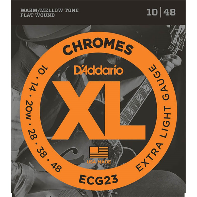 Electric Guitar Strings XL Chromes Flat Wound ECG23 (Extra Light/10-48) D’Addario (新品)