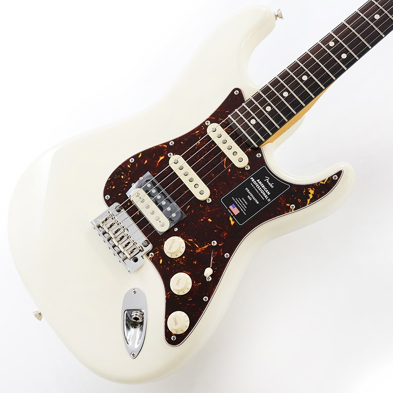 ■商品紹介American Professional II Stratocaster HSSは、60年以上に渡る革新、インスピレーション、進化を経て、現代のプレイヤーの要求に応えます。高い人気を誇るDeep Cシェイプネックは、丁寧にエッジがロールオフされ、至高の演奏体験を約束するSuper-Naturalサテン仕上げが施されています。また新たに設計されたネックヒールを採用し、快適なフィーリングとハイポジションへの容易なアクセスを実現しました。新しいV-Mod II Stratocaster Single-Coilピックアップは、ベルのような輝きとウォームさを両立し、これまで以上に繊細で魅力的なサウンドを実現しています。Double Tapブリッジピックアップはパンチのあるトーンと、Push-Push式コントロールによりバランスの取れたシングルコイルトーンに瞬時に切り替え可能です。コールドロールド（冷間圧延成型式）スチールブロックを採用した2点支持トレモロは、サスティン、明瞭度、ハイエンドの煌びやかさを向上させています。American Professional II Stratocaster HSSの手に馴染む感覚とサウンドの多様性は、手に取り、耳にした瞬間、すぐにお分かりいただけることでしょう。プロの楽器の新たなスタンダードとなるような幅広い改良が、American Professional IIシリーズには詰め込まれています。※画像はサンプルとなります。製品の特性上、杢目・色合いは1本1本異なります。■仕様詳細Body Material: Alder，Body Finish: Gloss UrethaneNeck: Maple， Deep CNeck Finish: Super-Natural Satin Urethane Finish on Back of Neckwith Gloss Urethane Headstock FaceFingerboard: Rosewood - 9.5 (241 mm) RadiusFrets: 22， Narrow TallPosition Inlays: white DotNut (Material/Width): Bone， 1.685 (42.8 mm)Tuning Machines: Fender Standard Cast/Sealed StaggeredScale Length: 25.5 (648 mm)Bridge: 2-Point Synchronized Tremolo with Bent Steel Saddles， Pop-In TremoloArm and Cold-Rolled Steel BlockPickguard:4-Ply TortoiseshellPickups: V-Mod II Double Tap Humbucking (Bridge)， V-Mod II Single-Coil Strat(Middle， Neck)Pickup Switching:5-Position Blade: Position 1. Bridge Pickup Position 2. Bridge and MiddlePickup Position 3. Middle Pickup Position 4. Middle and Neck Pickup Position5. Neck PickupControls: Master Volume， Tone 1. (Neck/Middle Pickups)，Tone 2. (Bridge Pickup)Auxilliary Switching: Push-Push Tone Control Activates DoubleTap FunctionControl Knobs: Aged White PlasticHardware Finish: Nickel/ChromeStrings: Fender USA 250L Nickel Plated Steel (.009-.042 Gauges)ハードケース付属検索キーワード：イケベカテゴリ_エレキギター_STタイプ_Fender USA_American Professional II_新品 SW_Fender USA_新品 JAN:0885978578788 登録日:2020/11/22 エレキギター フェンダー ふぇんだー フェンダーUSA アメリカンプロフェッショナル アメプロ