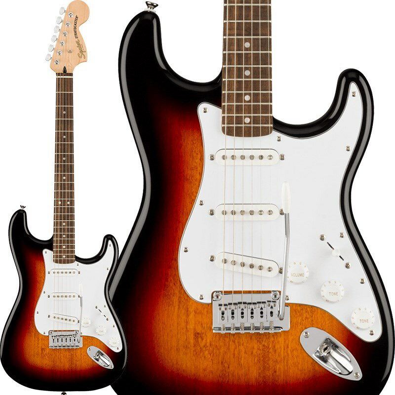 ■商品紹介Squier Affinity Series Stratocasterは、伝統的なFenderファミリーへの入り口として、伝説的なデザインと典型的なトーンを備えたギターです。このStratocasterは、薄くて軽量なボディ、スリムで快適なCシェイプネック、優れたアーミング奏法をサポートする2点支持トレモロブリッジ、スムーズで正確なチューニングを提供するスプリットシャフト付きシールドダイキャストチューニングマシンなど、プレイヤーフレンドリーな洗練された機能を備えています。ジャンルを超えたサウンドバリエーションを実現する5ウェイスイッチングのSquier Single-Coil Stratocasterピックアップを3基搭載し、あらゆるステージであらゆるプレイヤーに寄り添うことができるモデルです。※製品の特性上、杢目・色合いは1本1本異なります。■仕様詳細Series: Affinity SeriesBody Material: PoplarBody Finish: Gloss PolyurethaneNeck: Maple， C ShapeNeck Finish: Satin Urethane with Gloss Urethane Headstock FaceFingerboard: Indian Laurel or Maple， 9.5 (241 mm)Frets: 21， Medium JumboPosition Inlays: Black Dot (Maple)， Pearloid Dot (Indian Laurel)， Pearloid Dot (Maple)Nut (Material/Width): Synthetic Bone， 1.650 (42 mm)Tuning Machines: Sealed Die-Cast with Split ShaftsScale Length: 25.5 (648 mm)Bridge: 2-Point Synchronized Tremolo with Block SaddlesPickguard: 3-Ply Black (502)， 3-Ply Mint Green (542)， 3-Ply White (500， 505， 506)， 4-ply BlackPearloid (506)， 4-Ply Tortoiseshell (506)， 4-Ply White Pearloid (557， 580)Pickups: Ceramic Single-Coil (Bridge)， Ceramic Single-Coil (Middle)， Ceramic Single-Coil (Neck)Pickup Switching: 5-Position Blade: Position 1. Bridge Pickup Position 2. Bridge and Middle Pickup Position3. Middle Pickup Position 4. Middle and Neck Pickup Position 5. Neck PickupControls: Master Volume， Tone 1. (Neck/Middle Pickups)， Tone 2. (Bridge Pickup)Control Knobs: Black Plastic (502， 506)， White Plastic (500， 505， 506， 557， 580， 542)Hardware Finish: ChromeStrings: Nickel Plated Steel (.009-.042 Gauges)ソフトケース付属検索キーワード：イケベカテゴリ_エレキギター_TLタイプ_Squier by Fender_Stratocaster_新品 SW_Squier by Fender_新品 JAN:0885978722464 登録日:2024/09/21 エレキギター スクワイヤー スクワイアー フェンダー ストラト ストラトキャスター
