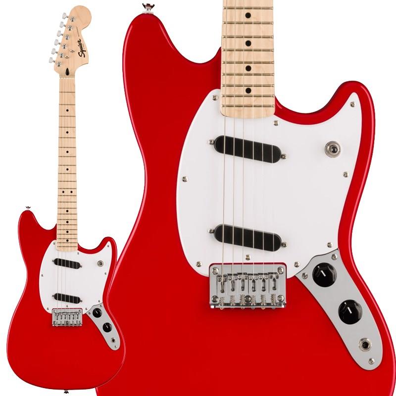 ■商品紹介Squier Sonic シリーズSquier Sonic Mustangなら、時間を飛び越えるようなスピードで、どんな音楽でもすぐにギターを始めることができます。象徴的なフェンダースタイル、そして刺激的なトーンをあらゆるプレーヤーにお届けします。この Mustangは、薄く軽量なボディに、スリムで魅力的な「C」シェイプネックが相まって、快適な演奏性をもたらします。2基の Squierシングルコイルピックアップはクリスタルのようにクリアで多彩なトーンを奏でます。その他、24 インチのショートスケール、信頼性の高いリッジ、スムーズで正確なチューニングが可能なシーイントネーションを実現する 6 サドルハードテイルブルドギアチューニングマシン、耐久性のあるクロムメッキハードウェアなど、魅力的な特徴を数多く備えています。※画像はサンプルになります。製品の特性上、杢目・色合いは1本1本異なります。個体差によりスカンク・ストライプが無い場合もございます。ソフトケース付属■仕様詳細BodyBody Material：PoplarBody Shape：MustangBody Finish：Gloss PolyurethaneNeckNeck Material：MapleNeck Finish：Satin UrethaneNeck Shape：C ShapeScale Length：24 (610 mm)Fingerboard Material：MapleNumber of Frets：22Fret Size：Narrow TallNut Material：Synthetic BoneNut Width：1.650 (42 mm)Position Inlays：Black DotTruss Rod：Single-ActionElectronicsBridge Pickup：Ceramic Single-CoilNeck Pickup：Ceramic Single-CoilControls：Master Volume， Master ToneSwitching：3-Position TogglePosition 1. Bridge PickupPosition 2. Bridge and Neck PickupsPosition 3. Neck PickupConfiguration：SSHardwareBridge：6-Saddle Top-Load Hardtail with Block SaddlesHardware Finish：ChromeTuning Machines：Die-Cast SealedPickguard：1-Ply WhiteControl Knobs：Black PlasticSwitch Tip：BlackNeck Plate：4-Bolt SquierMiscellaneousStrings：Nickel Plated Steel (.009-.042 Gauges)ソフトケース付属検索キーワード：イケベカテゴリ_エレキギター_MGタイプ_Squier by Fender_Mustang_新品 SW_Squier by Fender_新品 JAN:0717669816032 登録日:2026/05/20 エレキギター スクワイヤー スクワイアー フェンダー ムスタング マスタング