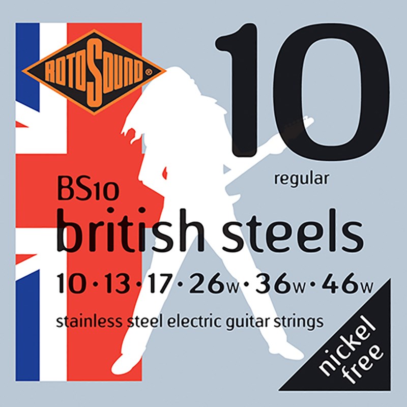 ■商品紹介BRITISH STEELS Stainless Steel-Nickel Freeフェライト系ステンレス製のBritish Steelシリーズは、クリアで明るいパンチのあるサウンドと、確かなグリップ感が得られます。■ゲージ・BS10 Regular 10-46検索キーワード：イケベカテゴリ_楽器アクセサリ_弦_エレキギター弦_ROTO SOUND_新品 SW_ROTO SOUND_新品 JAN:0686194002640 登録日:2015/04/06 エレキギター弦 ギター弦 エレキ弦