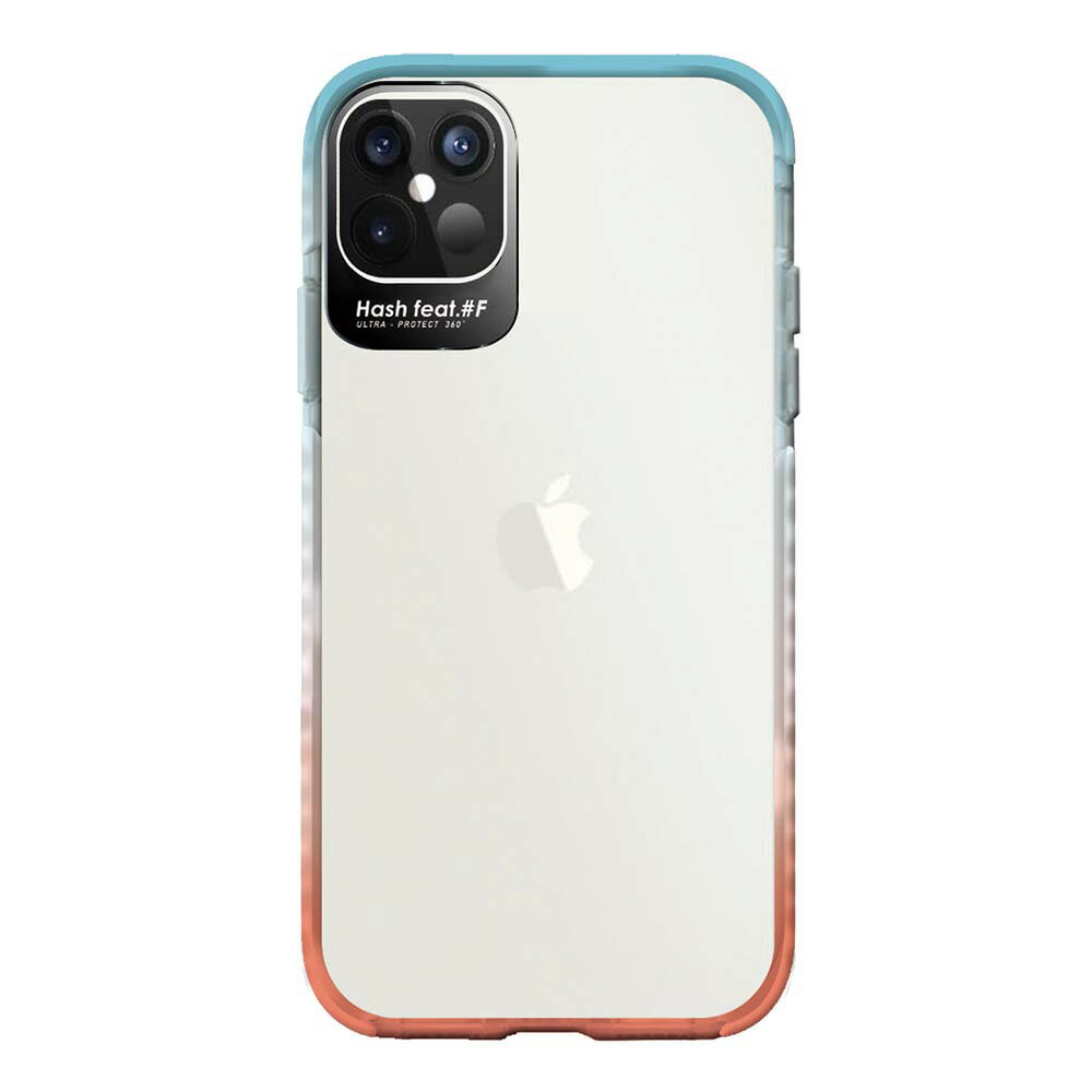 Hash feat.#F ウルトラプロテクトケース 保護フィルム付き iPhone12/12 pro グラデーションバンパー [ライトブルー-コーラル]