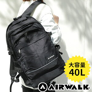 AIRWALK 通学リュック 40l 《池田屋×AIRWALKコラボ》PC・タブレット収納対応 中学生 高校生 大学生 部活 アウトドア 大容量 大きめ 丈夫 男子 女子 レディース メンズ 2層式 黒 エアウォーク デイパック バックパック プレゼント ギフト【あす楽対応】