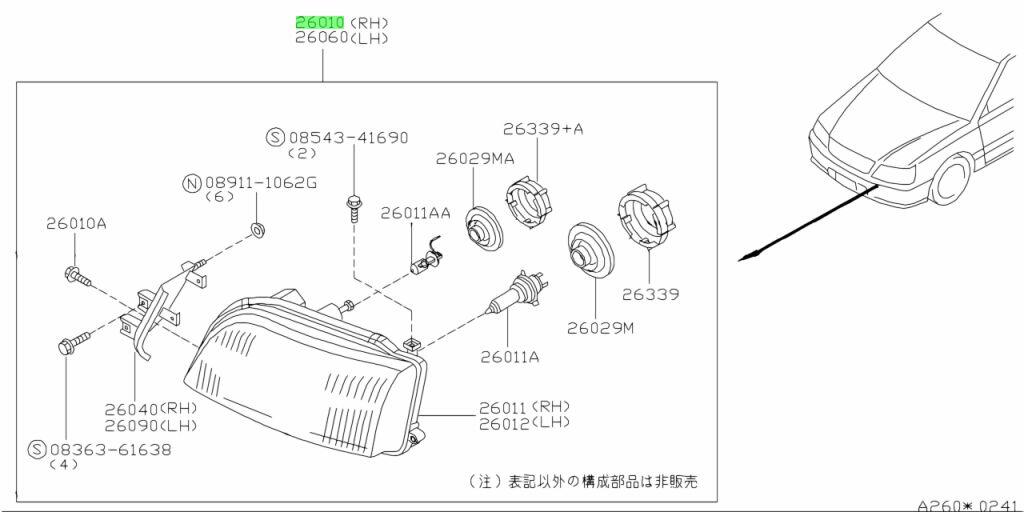 ニッサン ステージア WC34 ヘッドランプ ヘッドライト 右 HEAD LAMP LH 日産 NISSAN純正