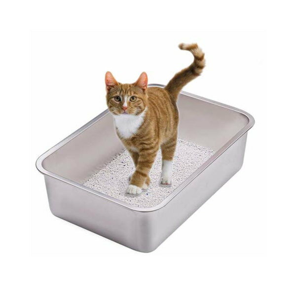 Yangbaga　猫トイレ ステンレス鋼猫用 幅35×長50×高15cm