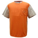 50%OFF 春夏 カステルバジャック 布帛×ニット切り替え 半袖丸首Tシャツ (オレンジ) (M)(L)(LL)TS*02721317212320【24/1/13】【吸水速乾】【軽量】【ストライプ柄】【CASTELBAJAC/メンズ/服/取扱店/ゴルフ】【楽ギフ_包装】