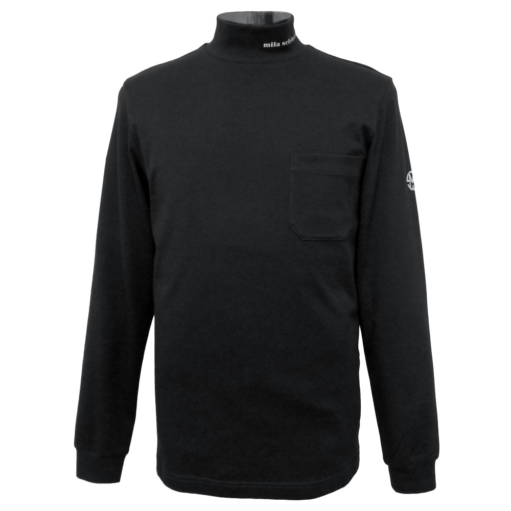 30％OFF 2024秋冬 ミラショーン 胸ポケット付き 脇メッシュ ハイネック長袖Tシャツ (黒) (M)(L)(LL)TS*04733437112899【25/7/26】【スムース】【コットン】【milaschonsports】【milaschon/メンズ/服/取扱店/ゴルフ】【スポーツ】
