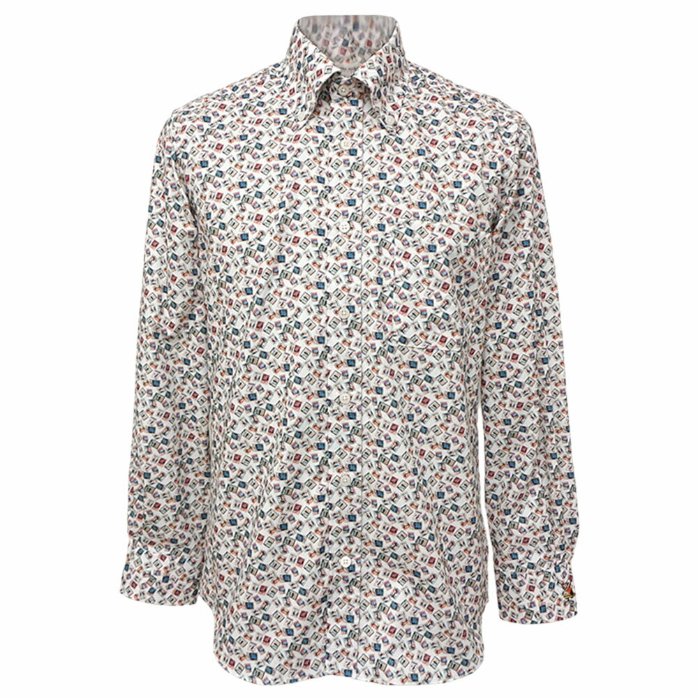 2025秋冬新作 ミラショーン Photo総柄 長袖ボタンダウンシャツ(マルチ) (M)(L)(LL)SH*04733532512601【..