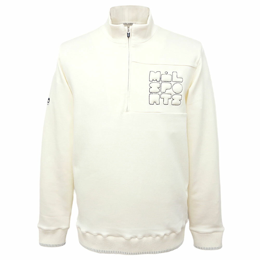2025秋冬新作 ミラショーン プクっと刺繍 ハーフジップトレーナー (オフ白) (M)(L)(LL)TR*04733547011001【25/10/16】【ジップアップ】【抗ピル】【あたたか】【保温】【milaschonsports】【milaschon/メンズ服/ゴルフ】【スポーツ】【楽ギフ_包装】