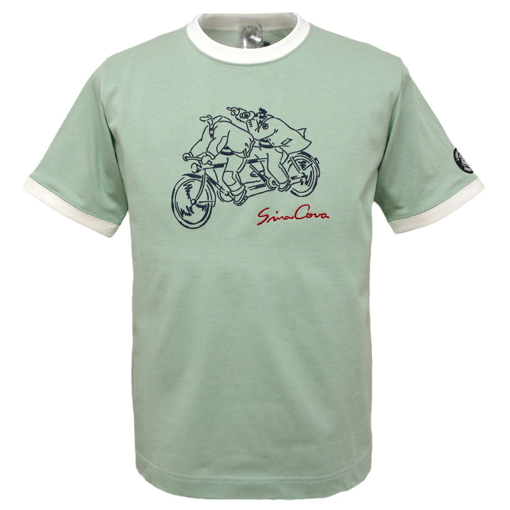 30％OFF 2023春夏 シナコバ 2人乗り自転車 バイカラー半袖丸首Tシャツ (グリーン) (M)(L)(LL) TS 0123120520430【24/2/15】【クレリック】【コットン】【天竺】【SINA COVA】【あす楽対応】【sinacova】 シナコバ ショップ【ギフト包装無料】