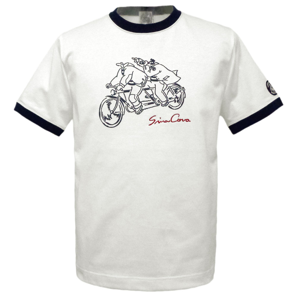 30％OFF 2023春夏 シナコバ 2人乗り自転車 バイカラー半袖丸首Tシャツ (白) (M L LL)TS 0123120520110【23/5/18】【クレリック】【プリントTシャツ】【コットン】【天竺】【SINA COVA】【あす楽対応】【sinacova】 シナコバ ショップ【ギフト包装無料】