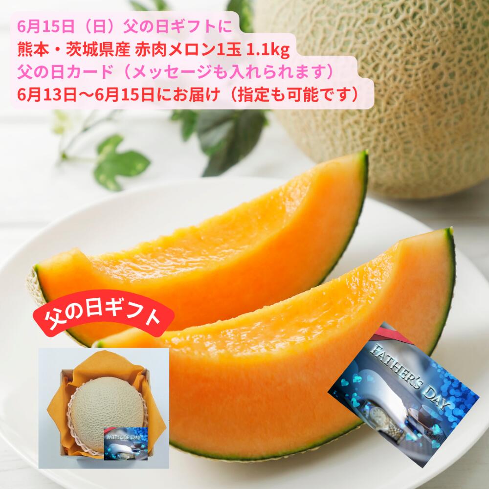 父の日ギフト 熊本 茨城 赤肉メロン 1玉 1.1kg< 送料・ 消費税込> 父の日カード付(フリーメッセージも入れられます) 6月13日‐15日にお届け 指定日配送も承ります 贈り物 御 礼 御返し プレゼント メロン ギフト 父の日プレゼント 赤肉