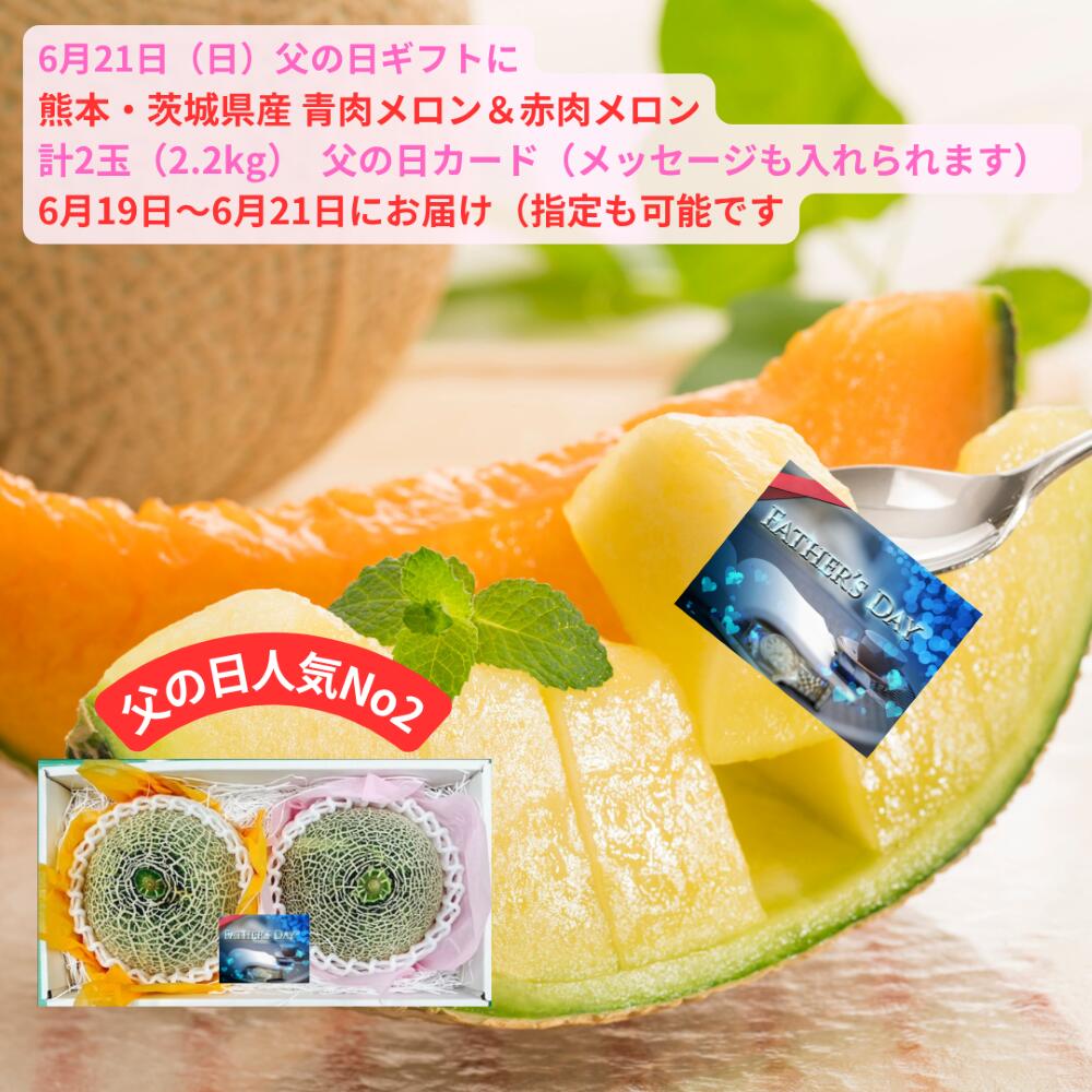 楽天マラソン中 全商品 ポイント5倍 父の日 ギフト 熊本 茨城 赤肉メロン ＆ 青肉メロン 各1玉...
