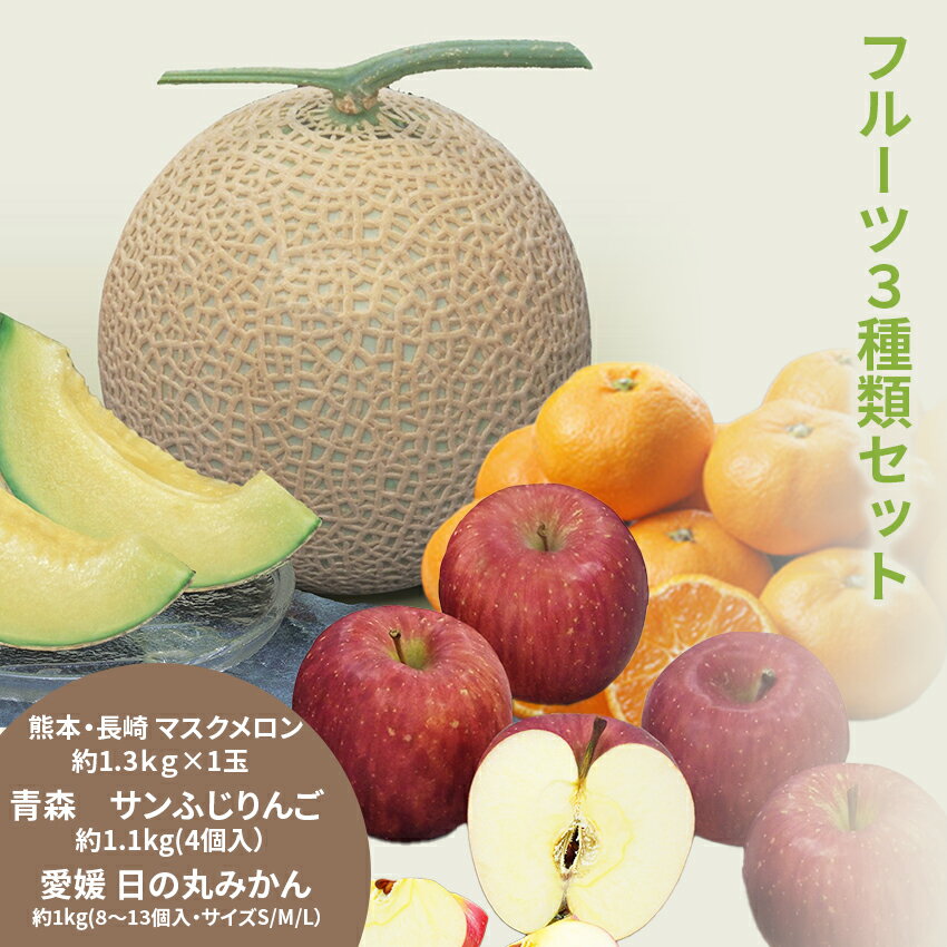 11月20日より順次出荷 お 歳暮 に 旬のマスクメロン ＆ りんご ＆ みかん の3種セット　熊本・長崎県産..