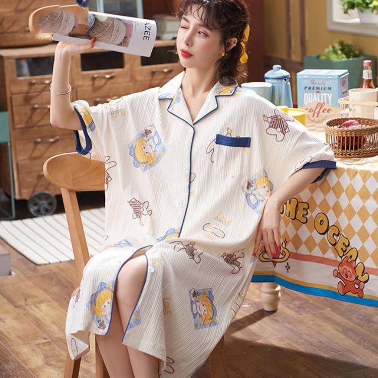 襟付き パジャマ ネグリジェ 大きいサイズ 吸水速乾 マタニティ 前開き ルームウェア ワンピース 柔らかい 半袖 授乳対応 綿100 夏 部屋着 妊娠 授乳服 入院 寝間着 おしゃれ ママ 出産 かわいい 準備 ロング丈 妊婦