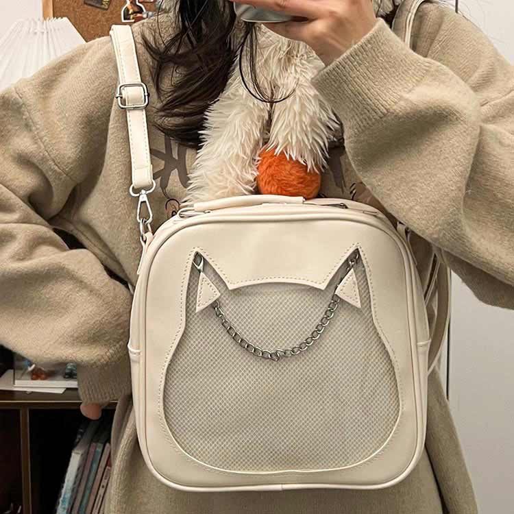 猫 ねこ かわいい バッグ 斜め掛け リュック 手提げ ショルダーバッグ 痛バッグ 推し活 2way 痛バ 推しバッグ クリアポケット付き 女性 ギフト 学生 2